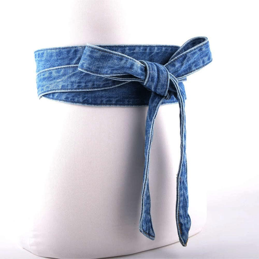 Aecibzo Women'S Denim Wide Waist Belt Self Tie Wrap around Obi Waist Band Cinch Boho Belt