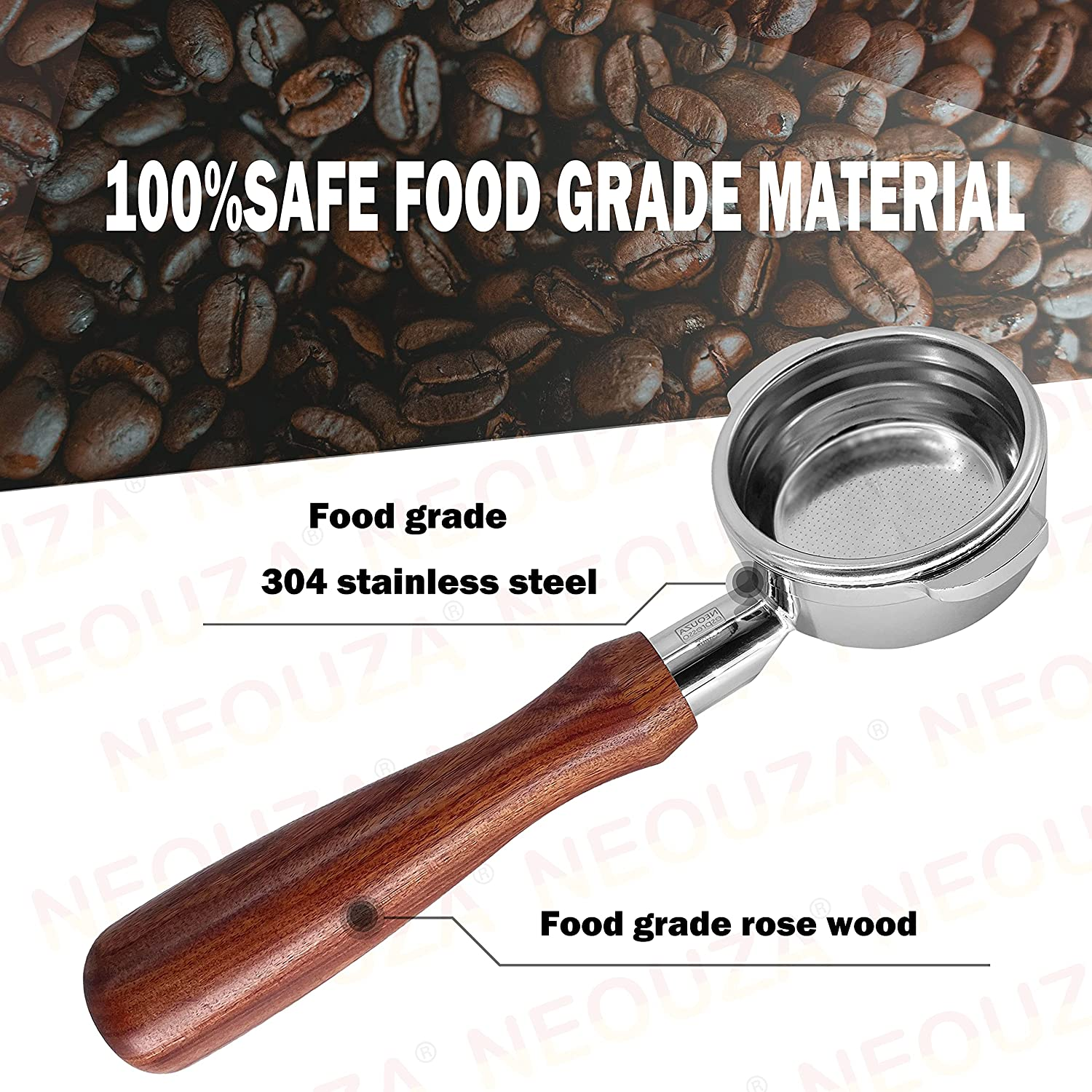 NEOUZA 58Mm Bottomless Portafilter Set for Espresso Coffee Machine Compatible with Expobar Gemilai Rocket Rancilio E61 Group 304 Stainless Steel Two Ears