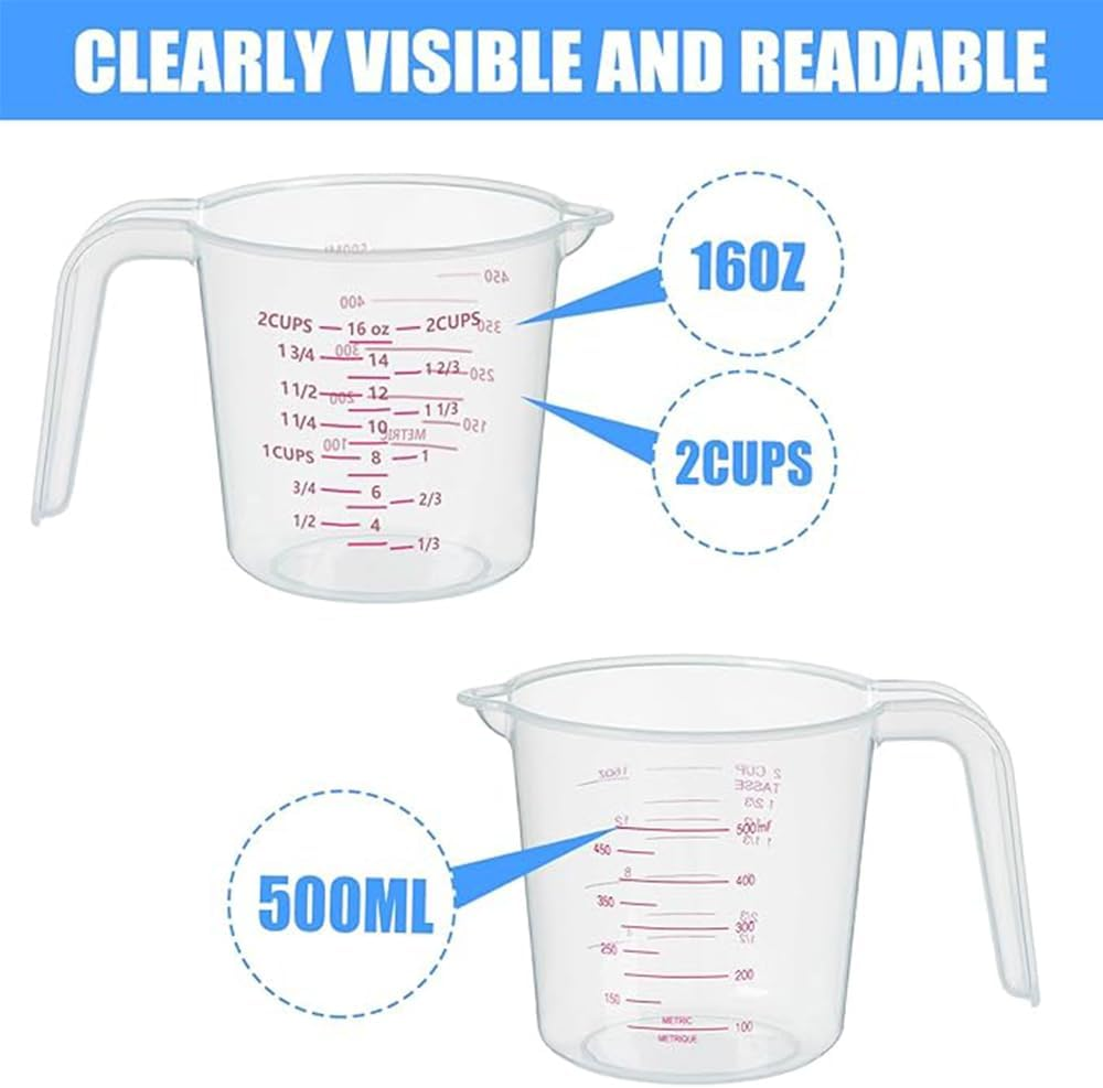 3 Pack Measuring Cup Set,250Ml 500ML 1000ML Clear Measuring Cup for Cooking Baking, Plastic Measuring Jug BPA Free Stackable Plastic Jugs with Handle, Easy to Read Measurements, Cook with Accuracy image number 3