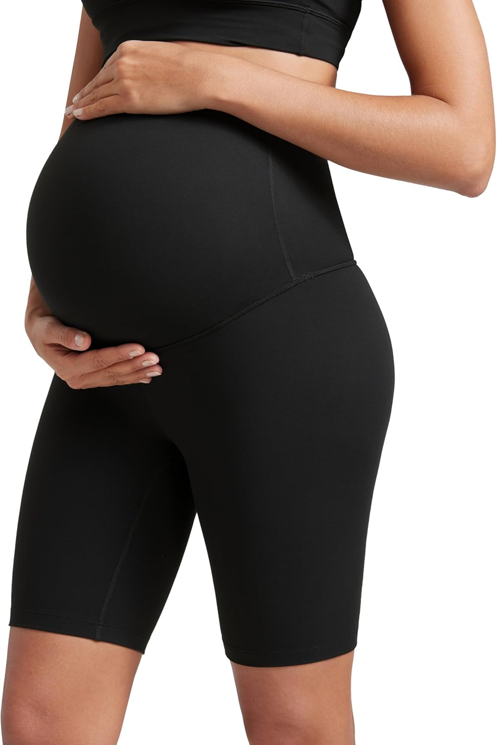 CRZ YOGA Womens Butterluxe Maternity Biker Shorts over the Belly 8" - Pregnancy Yoga Workout Activewear