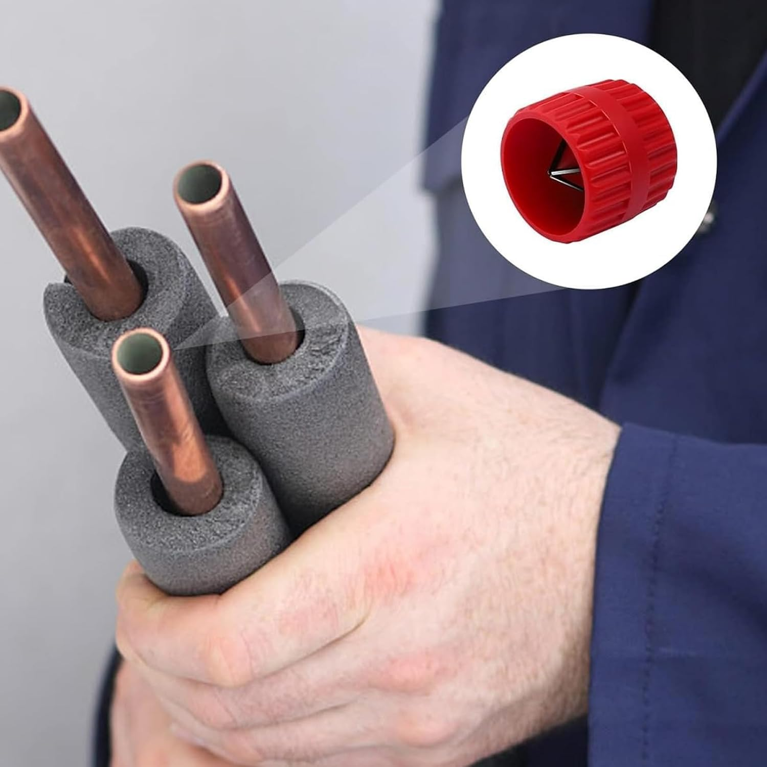 HSUYUN Indoor/Outdoor Copper Pipe Deburring and 4-In-1 Double Head Copper Pipe Cleaning Brush, Red Copper Pipe Cleaner, Pipe Deburring for Copper, Aluminium and Plastic Pipes image number 3