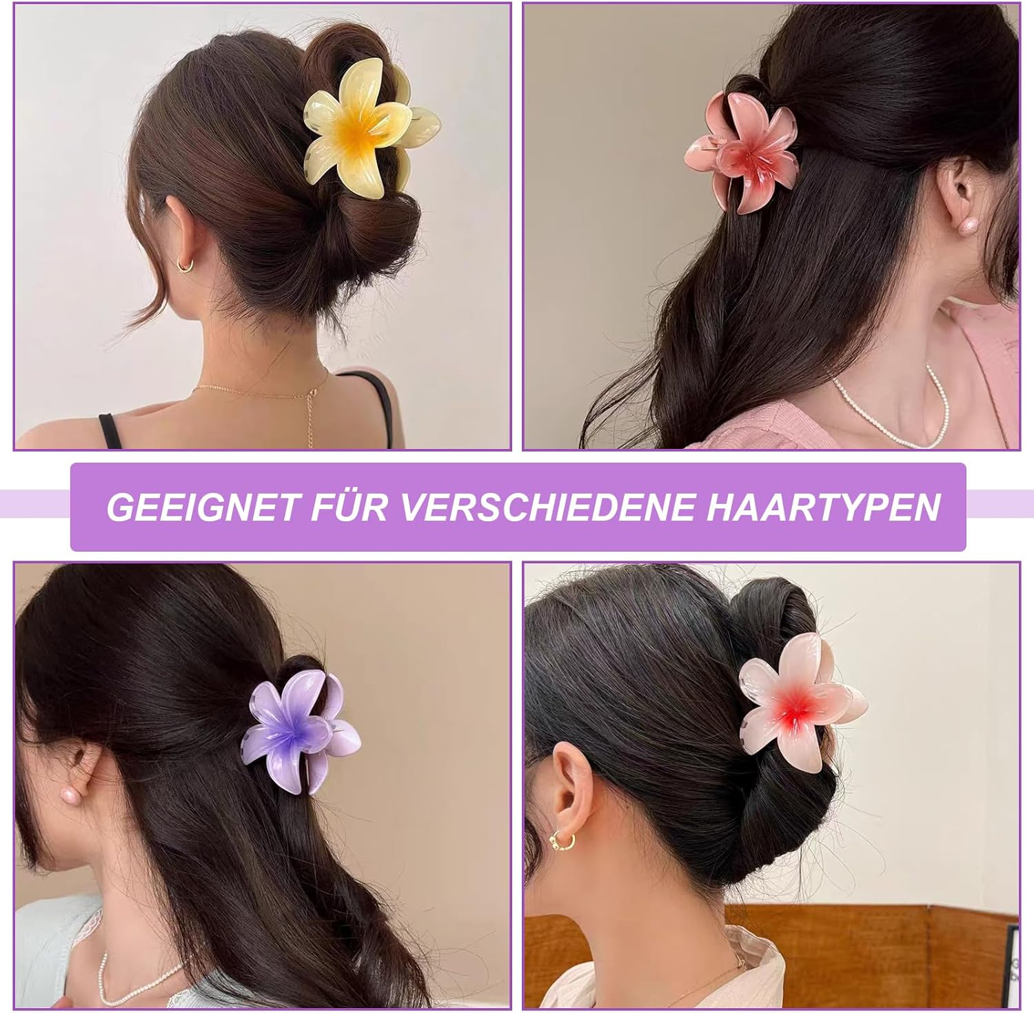 Flower Hair Clips, Pack of 8 Flower Hair Clips, Hawaiian Flower Claw Clips, Large Hair Clips, Non-Slip Flower Hair Clips for Women, Girls, Gifts (8 Colours) image number 1