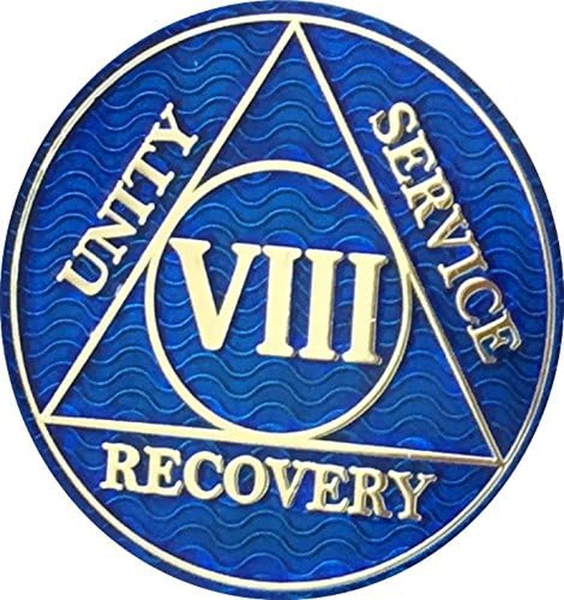 8 Year AA Medallion Dusty Blue Color Gold Plated Chip image number 3