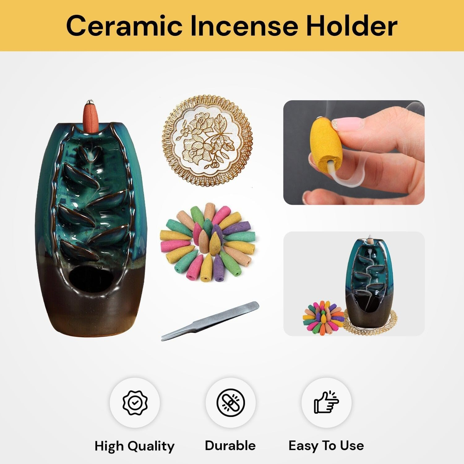Ezonedeal Mountain River Handicraft Incense Holder Backflow Ceramic Burner Censer Holder for Home Decor Aromatherapy Relaxation Gifts