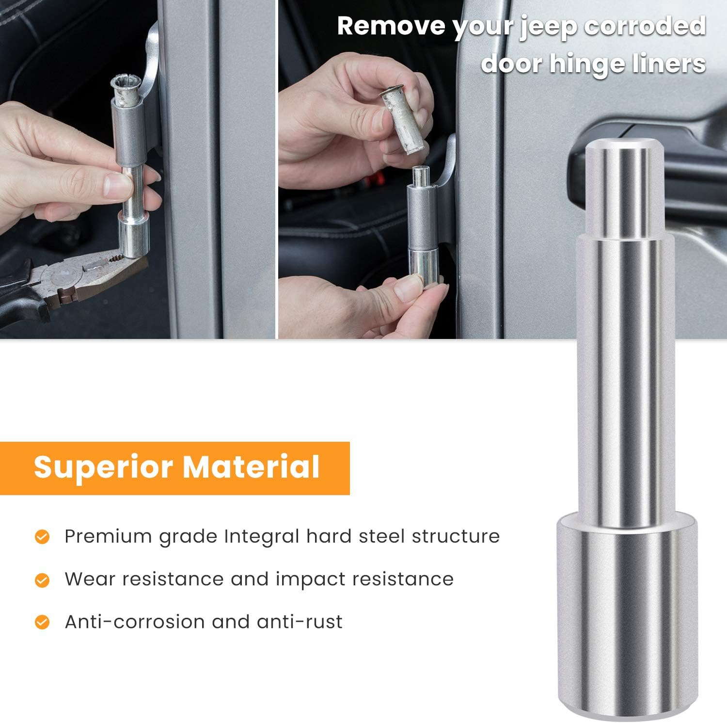 Door Bushing Removal Tool Hinge Liners for Jeep Wrangler JK JKU JL JLU Sports Sahara Freedom Rubicon Unlimited & Gladiator JT 2/4-Door 2007-2020 2021 (9 Pcs)