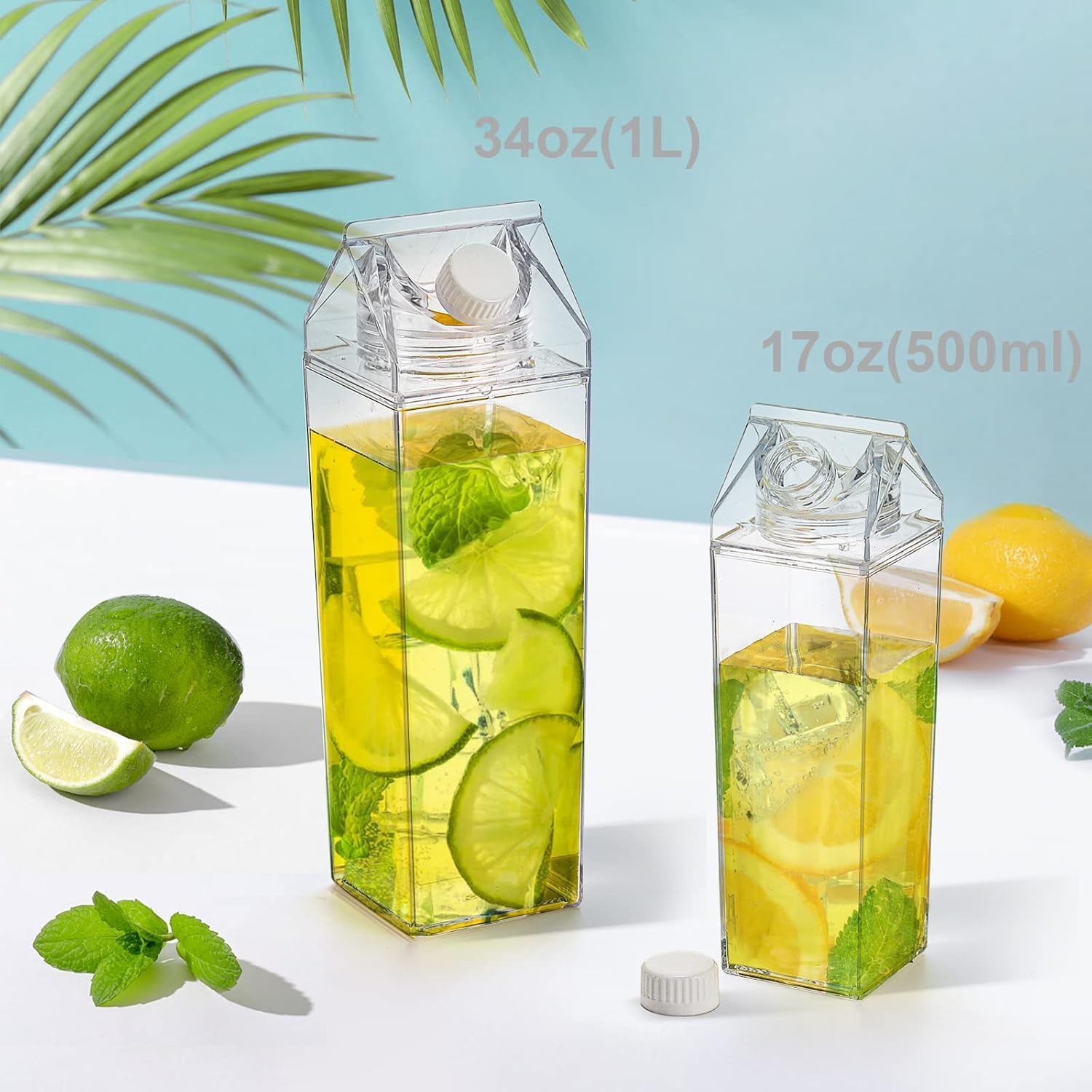 Yarlung 6 Pack Milk Carton Water Bottle, 17 Oz Clear Plastic Milk Box Portable Square Juice Bottle for Outdoor Sports Travel Camping image number 1