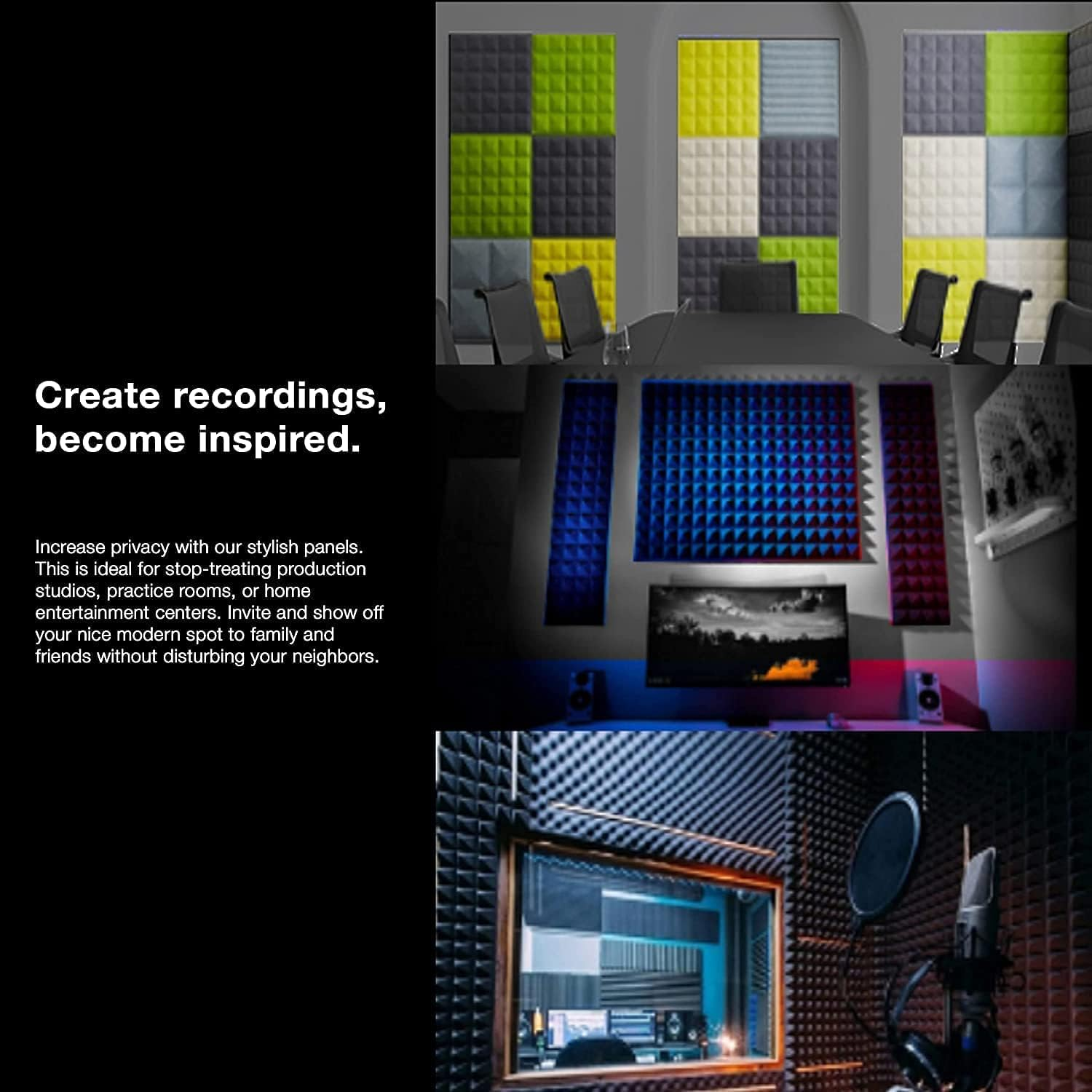 Ideer LIFE Acoustic Foam, 24Pcs, Sound Absorbing Panels Wall Tiles (Argyle Shape) image number 2