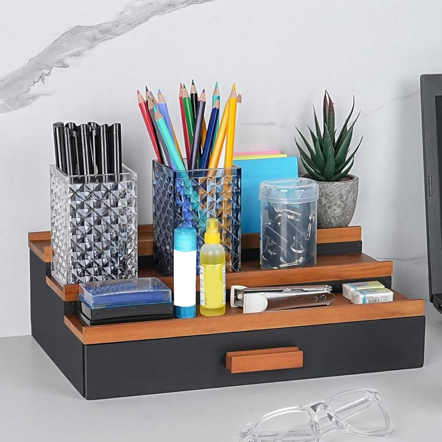 Perfume Display Stand - 3 Tier Wood Perfume Display Stand Shelf with Drawer | Large Capacity, Bathroom Decor for Men, Father, Dad, Boyfriend image number 4