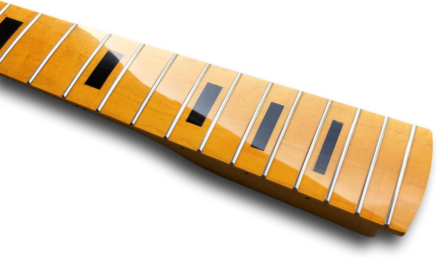 WUQIMUSC Bass Guitar Neck Replacement - 34" Scale, 21 Fret, Maple Fretboard - Fits J Bass Style(38Mm Nut), Block Inlays, Yellow Gloss Finish image number 2