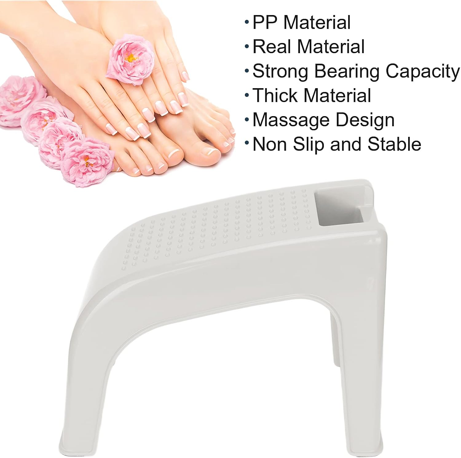 Shower Stool, Comfortable Convenient Strong Bearing Capacity Lightweight Practical Pedicure Foot Rest for Bathroom for Home(Beige) image number 1