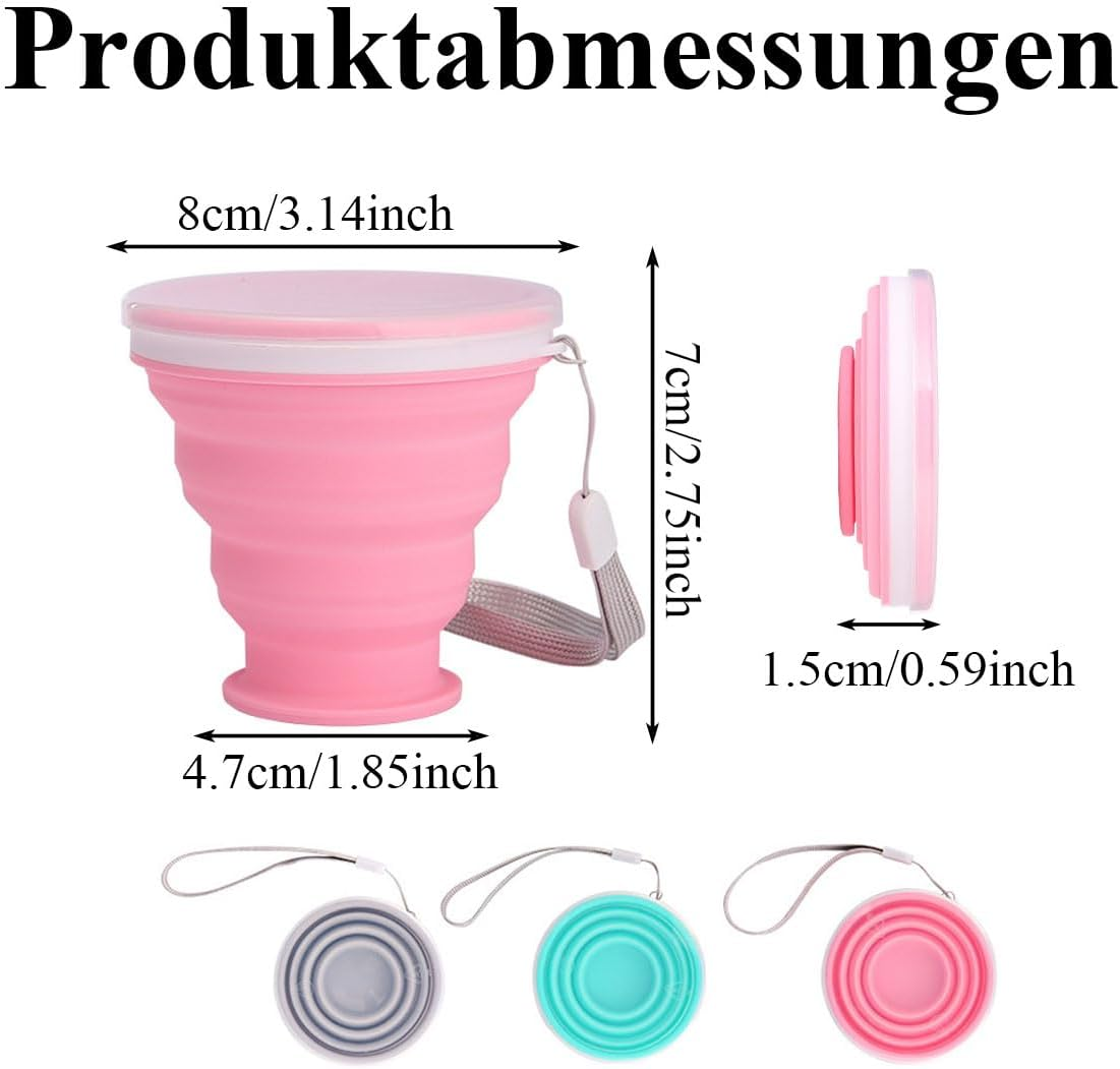 Pack of 3 Foldable Silicone Cups with Lid Outdoor Camping Folding Cup Reusable Foldable Cup for Outdoor Camping Picnic Hiking Travel image number 3
