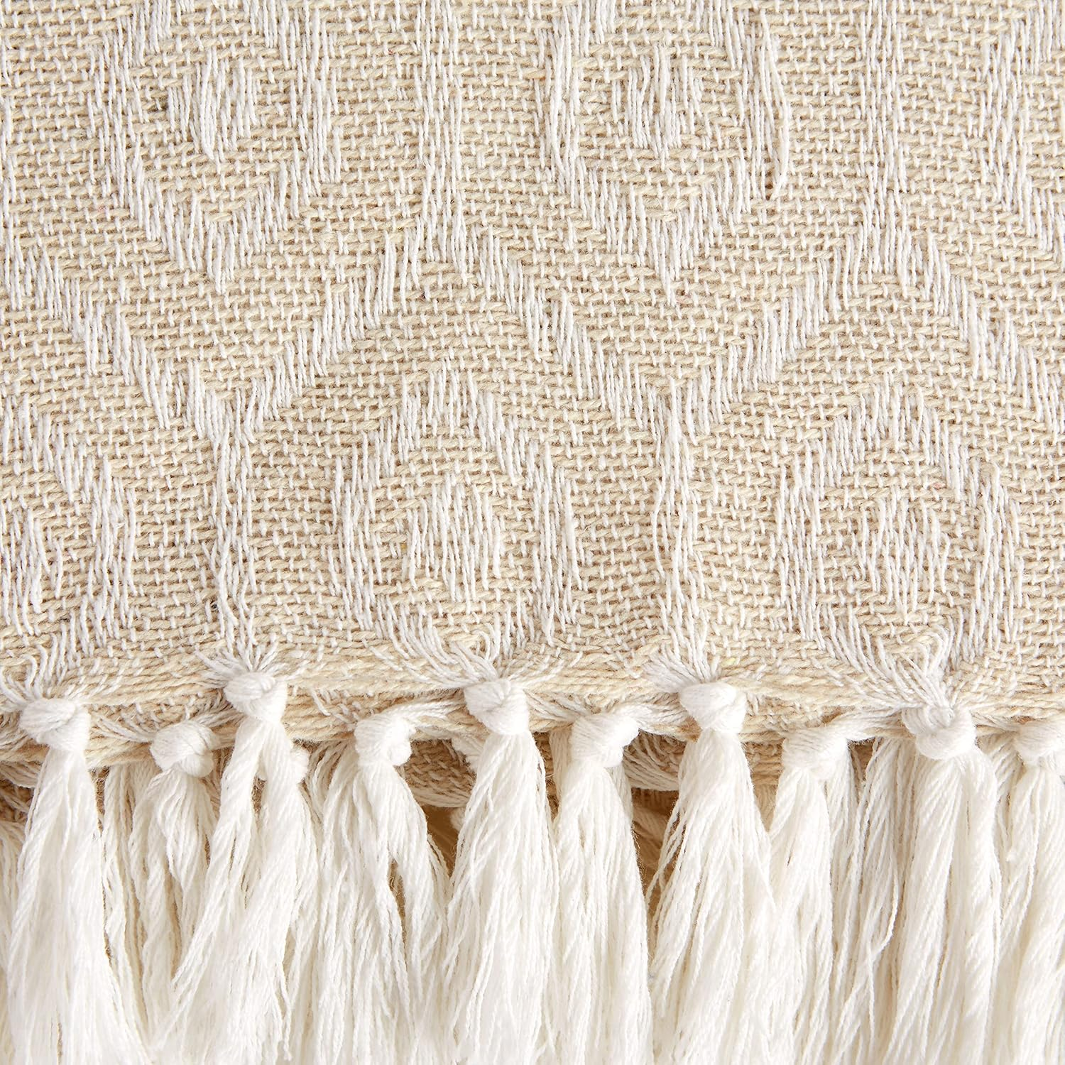 DII Modern Cotton Geometric Blanket Throw with Fringe for Chair, Couch, Picnic, Camping, Beach, & Keep Cozy with Everyday Use, 50X60, White image number 3