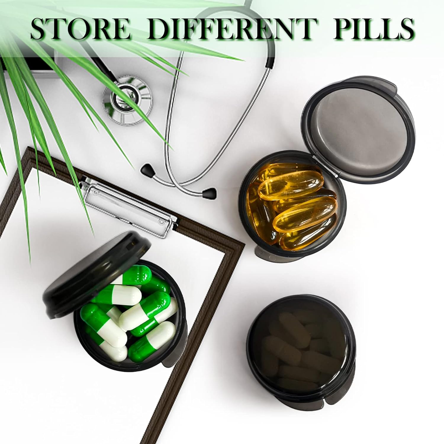 3 Pack Small Pill Box, round Case, Portable Mini Black Medicine,Holder Container Organizer, Travel Pill Case Medicine Storage Container image number 2