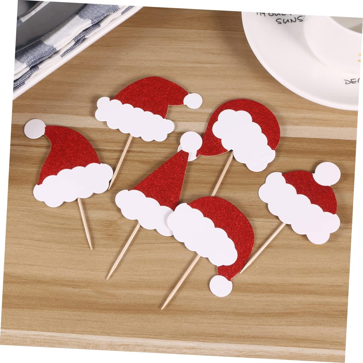 24Pcs Christmas Hat Toothpick Flags Cake Toppers for Food Fruit Picks Glitter Party Decorations for Christmas Table Decor Random Style image number 2