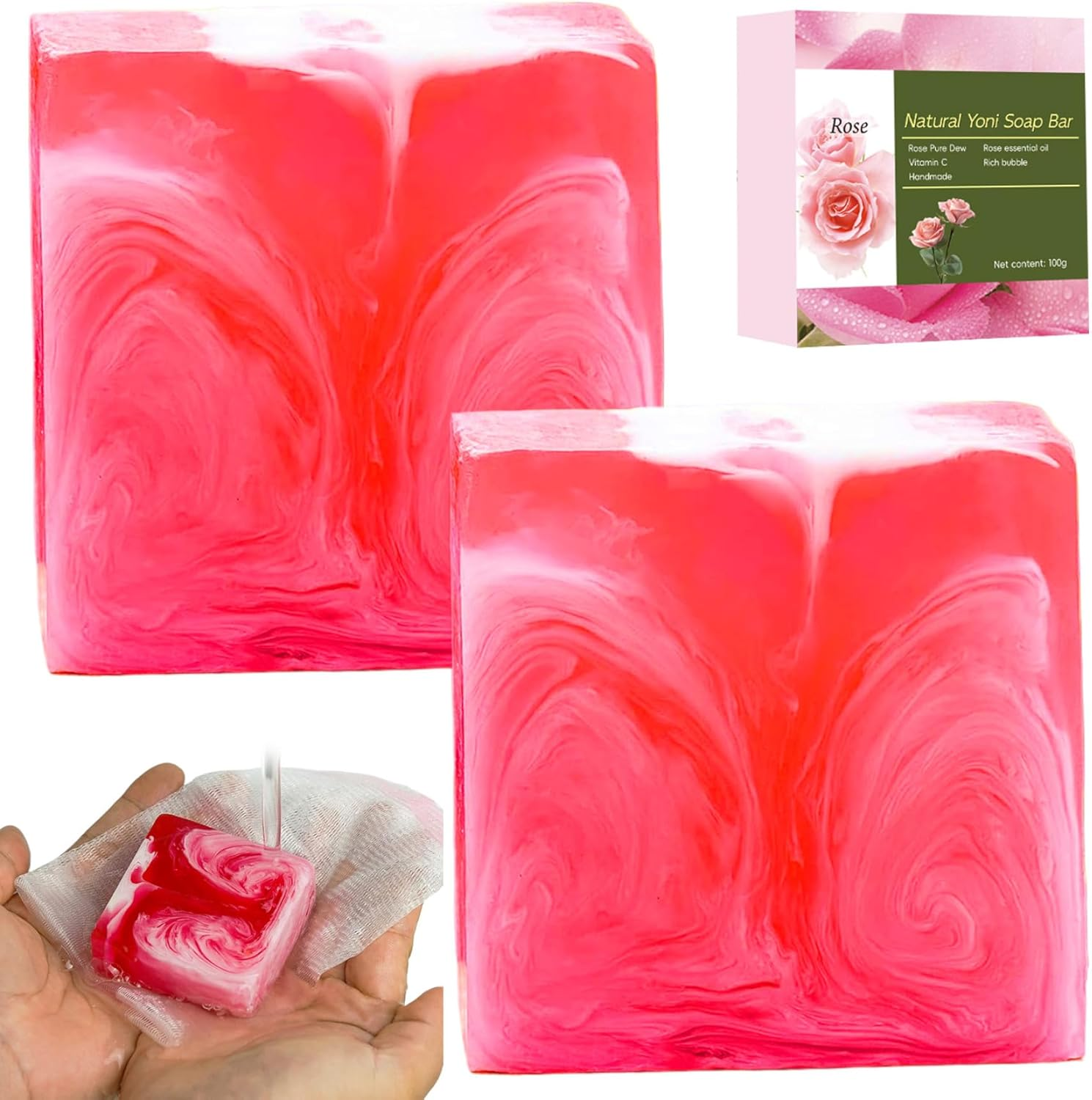 Yoni Soap 2Pcs Yoni Bar Soap for Women Balance Feminine Wash Rose Scent Natural Moisturizing Yoni Soap Bar Eliminates Odor 100G image number 2