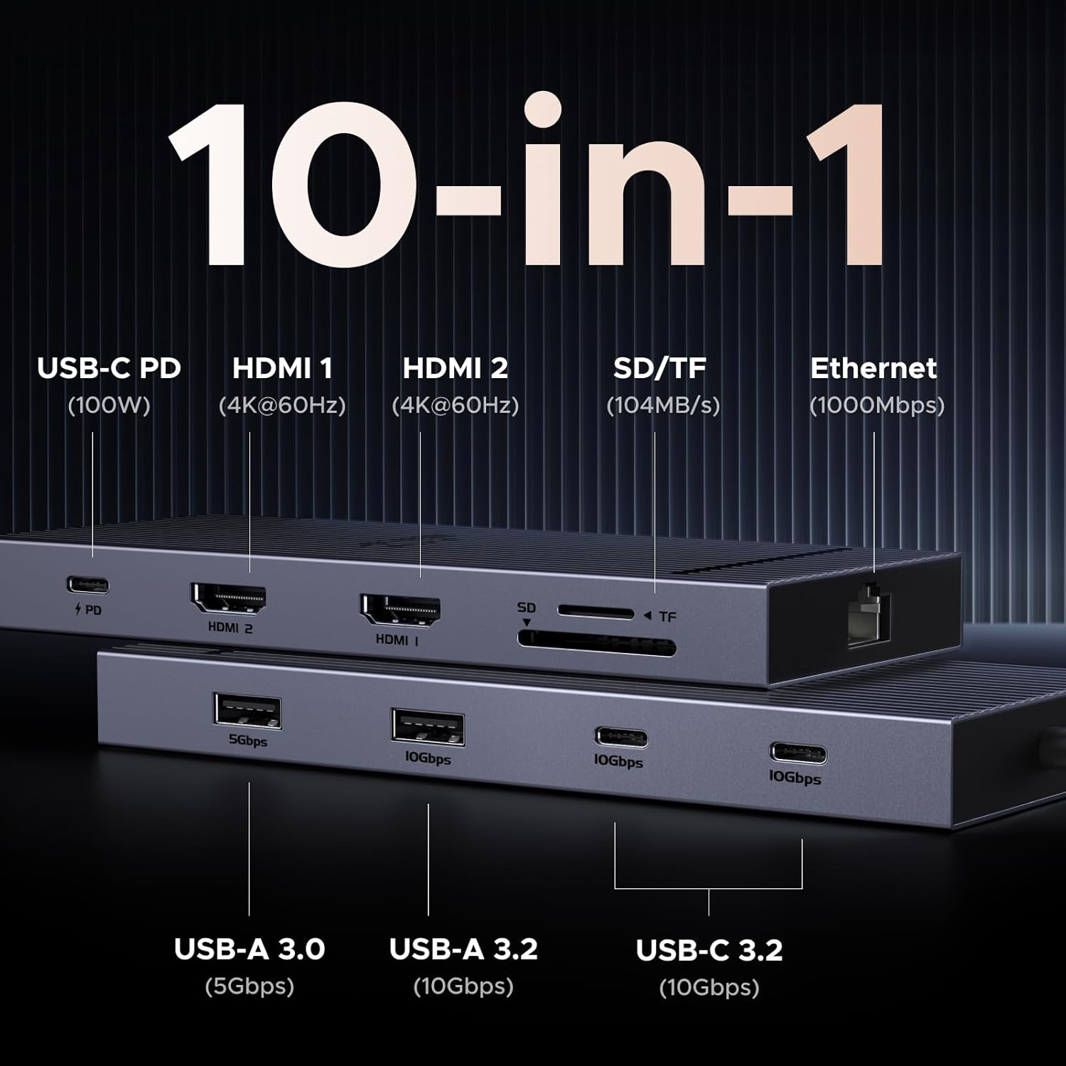 UGREEN USB C Docking Station Dual Monitor, Revodok Pro 2102 (10-In-1) Dock with 4K@60Hz HDMI Display, Type A&C 3.2 Ports, SD/TF Card Reader, PD 100W Charging, Gigabit Ethernet Adapter for PC Laptop image number 6