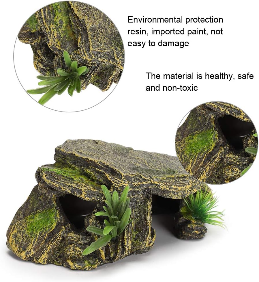 Reptile Rock Hide Cave, Aquarium Small Terrarium Hideouts Turtle Resin Habitat Basking Platform Lizard Hiding Hideaway Shelter Spiders Frog Amphibians Bearded Dragon Tank Snakes Tortoise Betta Shrimp image number 4