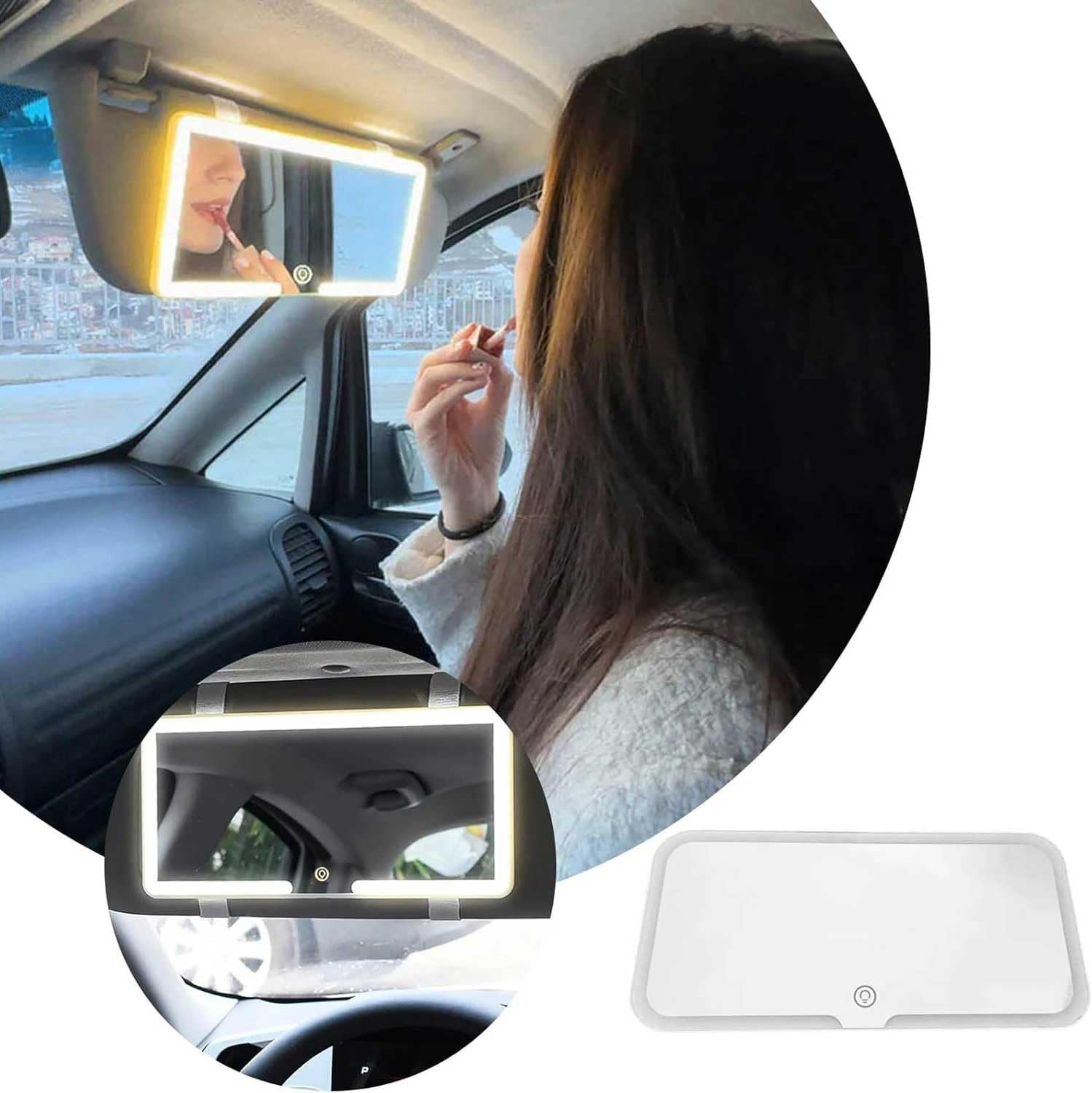 Car Visor Vanity Mirror with Led Lights, Car Vanity Mirror,Mirror with Lights for Car,Car Sun Visor Makeup Mirror with 3 Light Modes and 49 Leds - Rechargeable Cosmetic Mirror,Sun Visor Vanity Mirror image number 5