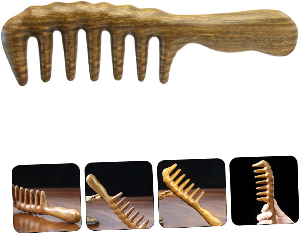 TOVINANNA Sandalwood Hair Comb for Dandruff Scalp Massage Wide Toothed Curly Hair Styling image number 3