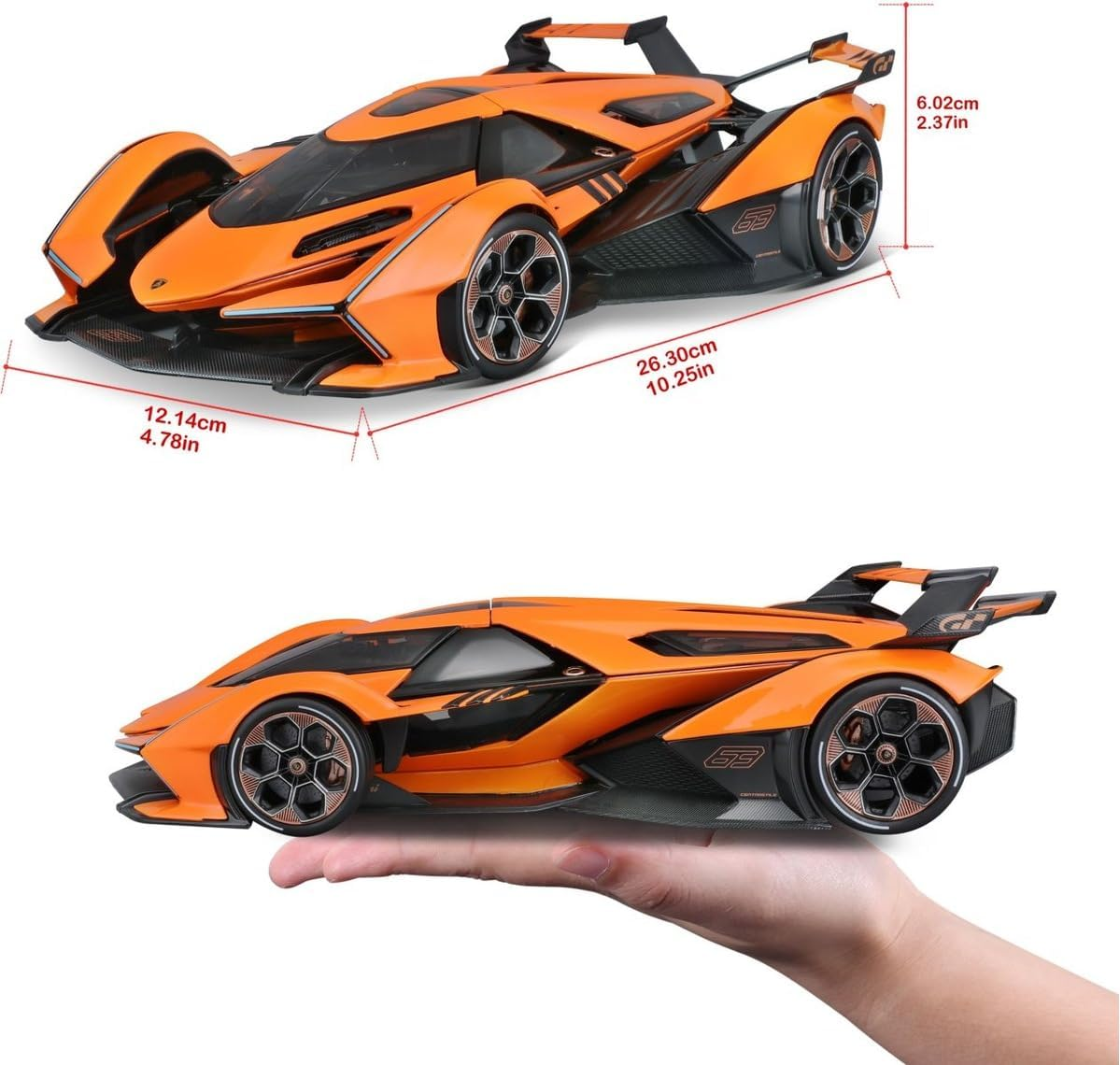 Maisto - 1/18 Diecast Scale Model Compatible with Lamborghini Replica V12 Vision Gran Turismo Metal Sports Car Model (Orange) image number 2