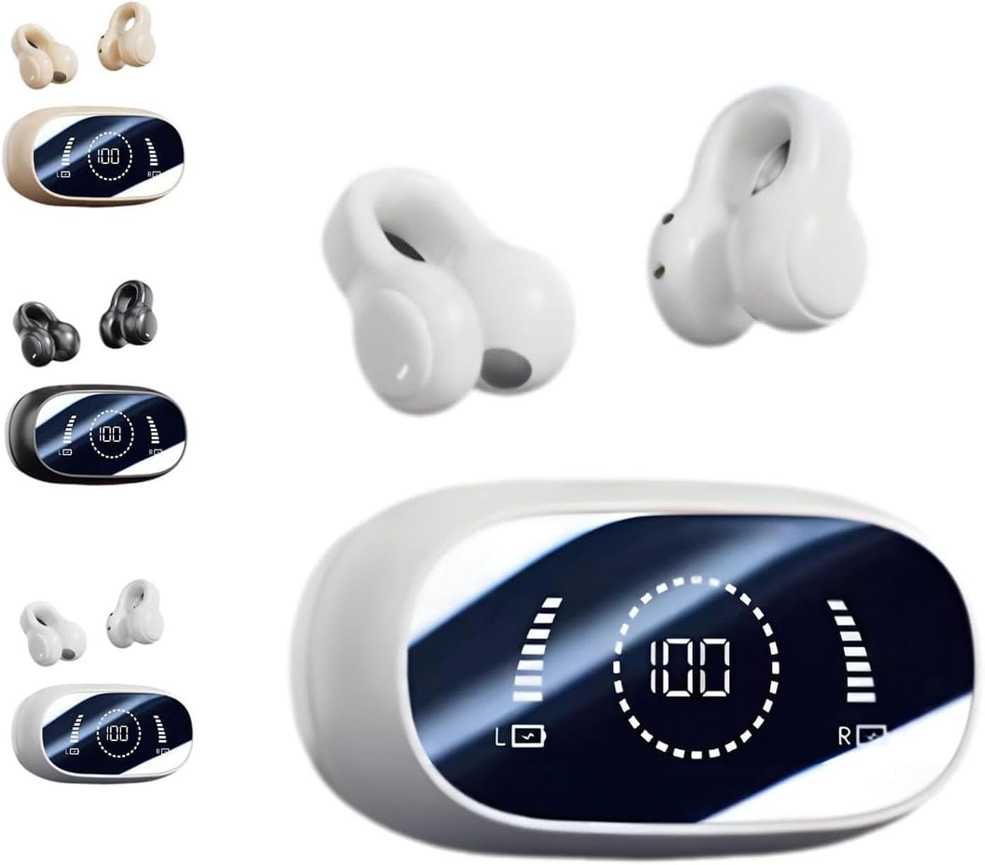 Morrat Ear Clip Headphones, Wireless Ear Clip Bone Conduction Headphones, Smart Fingerprint Touch Waterproof Earphones with Led Intelligent Display (White) image number 6