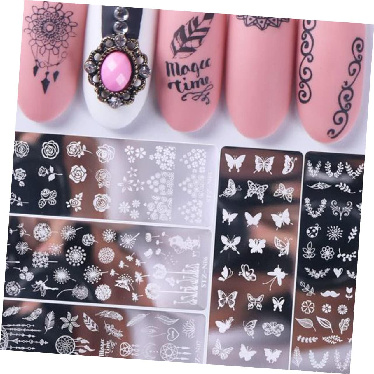 Nail Art Stamping Plates Set of 5 Floral Butterfly Nail Templates DIY for Women and Girls image number 2