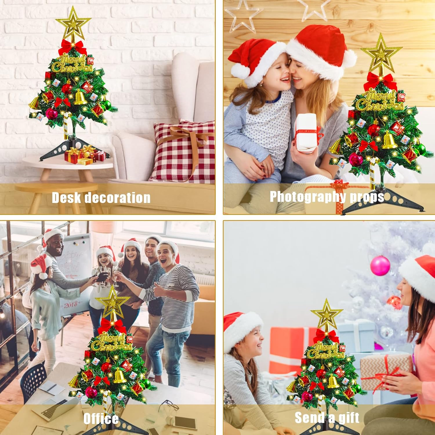 Mini Christmas Tree, 23.6Inch Artificial Tabletop Christmas Tree Ball Ornaments Led String Light for Home Office Shop Desktop Xmas Party Decoration image number 6