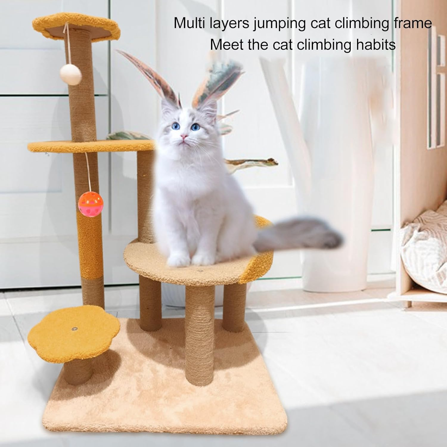 Cat Tree, Fun Innocative Large Space Multi Level Cat Tower with Sisal Cat Scratch Post Rope Toy for Cats Kittens, Scratch Resistant Sisal Post image number 6