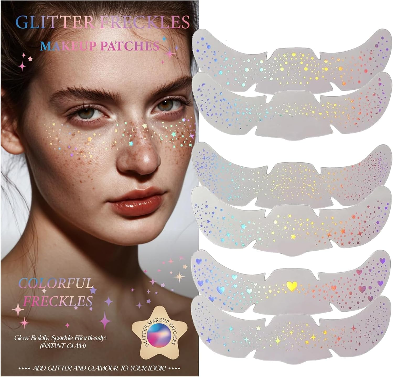 WANXTY Glitter Freckles, Holographic Face and Body Glitter Tattoo Sparkle for Women Gold Glow Cosmetic Star Makeup Accessories for Festival Rave (Holographic) (Blue) image number 6