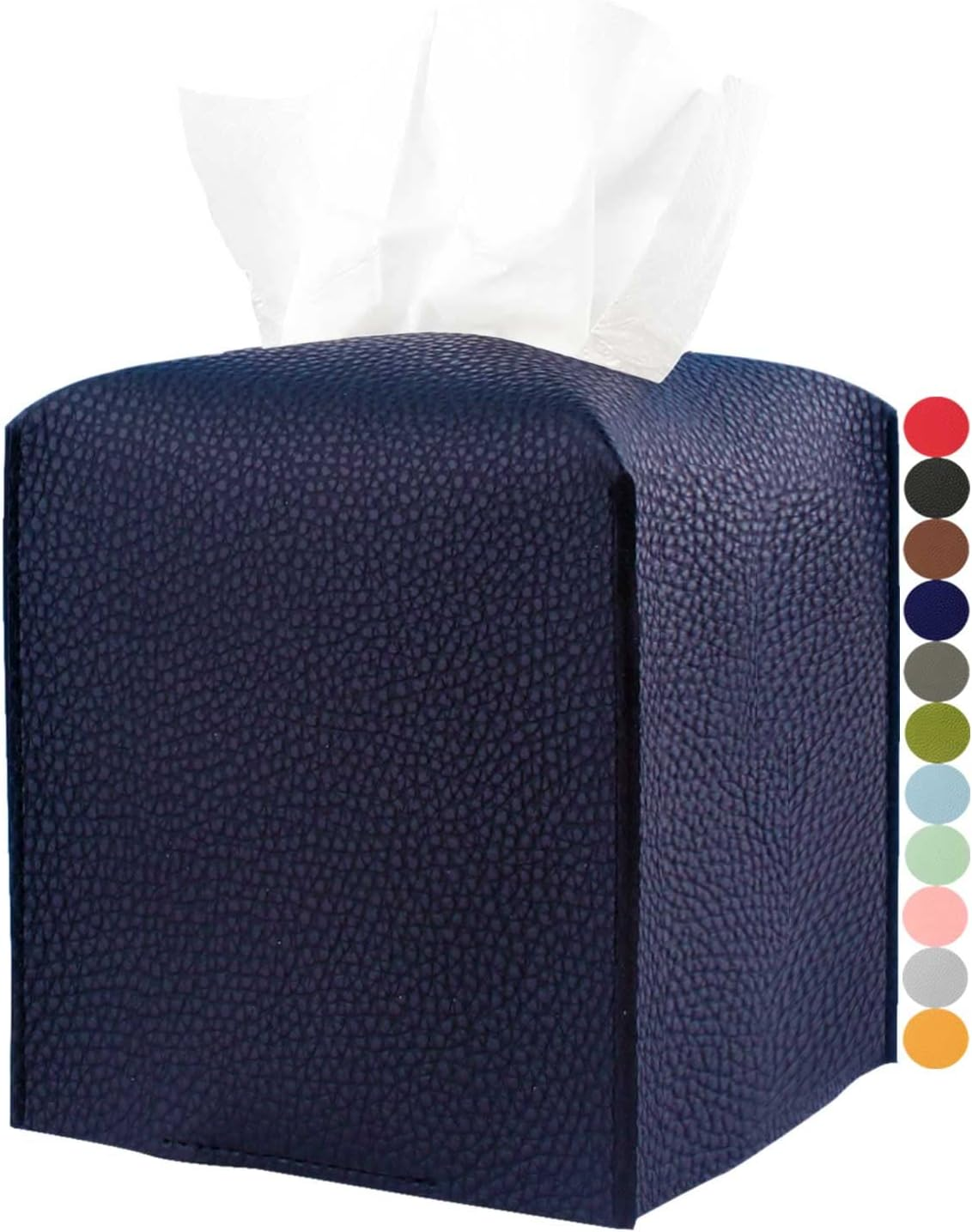 Tissue Holder White Tissue Box Cover &ndash; Square Leather Tissue Cover Box with Bottom Belt by Decorative Tissue Box Holder for Modern Home Office Decor