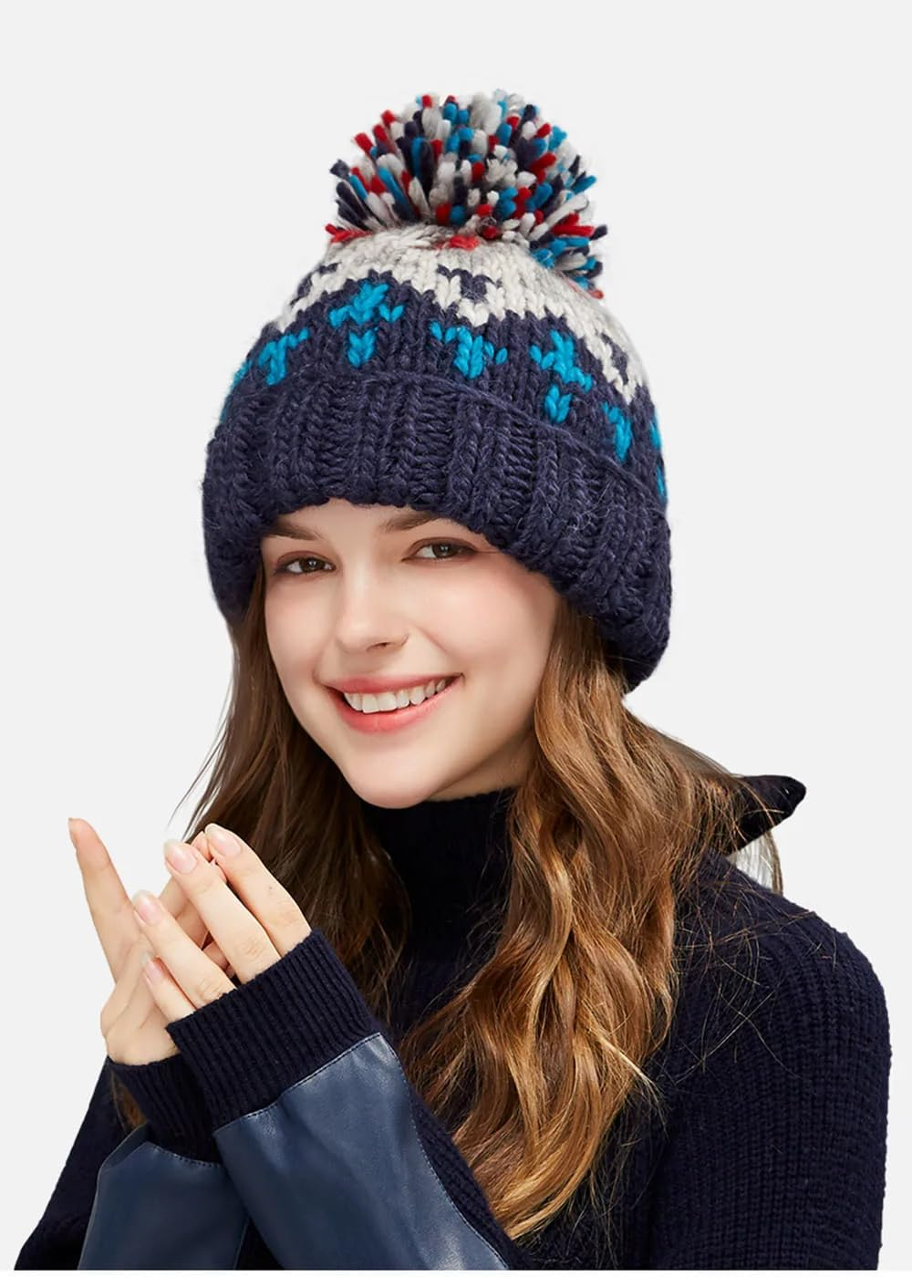 Cashmere Woman Winter Beanie Hat with Pompom - Autum Warm Wool Skullies Beanies, Winter Hat for Woman image number 1