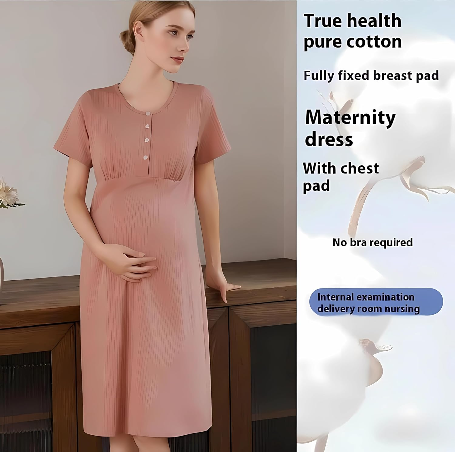 Women'S Loose Fit V-Neck Sleep Shirt - Home Short Sleeve Pajama Dress image number 3