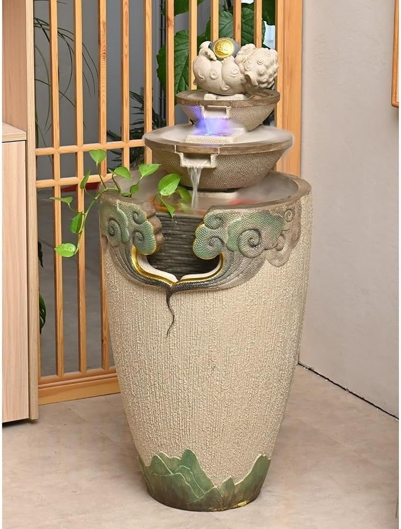 Outdoor Fountain Balcony Circulating Water Floor Standing Fountain Living Room Foyer Office Wealth Acquisition Decoration Housewarming Gift(Green) image number 3