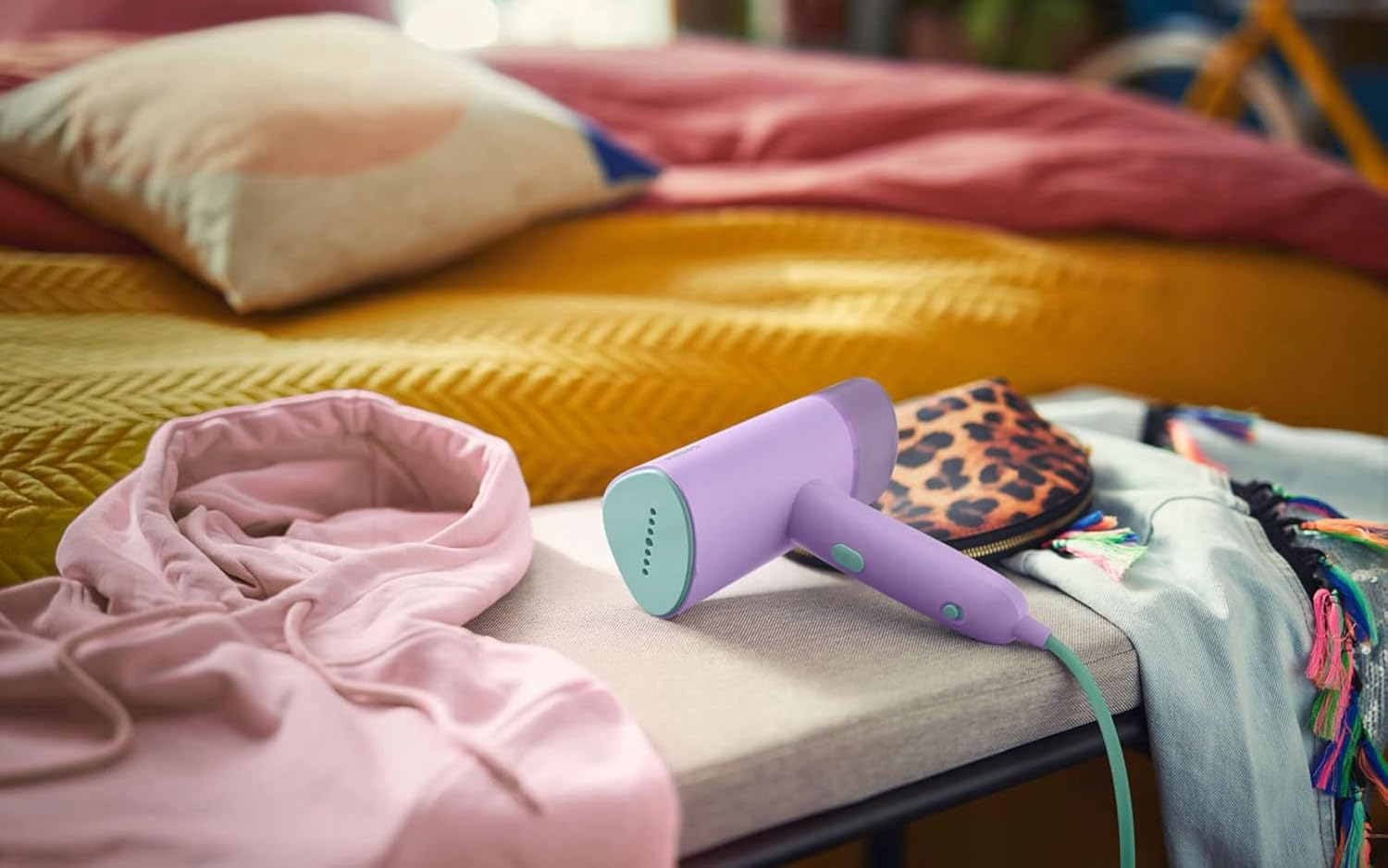 Philips 3000 Series Hand Steamer - 1000W, 20G/Min Steam, Removable 100Ml Water Tank, Plastic Plate, Storage Pouch Included, 630G Light Weight, Purple (STH3010/30)