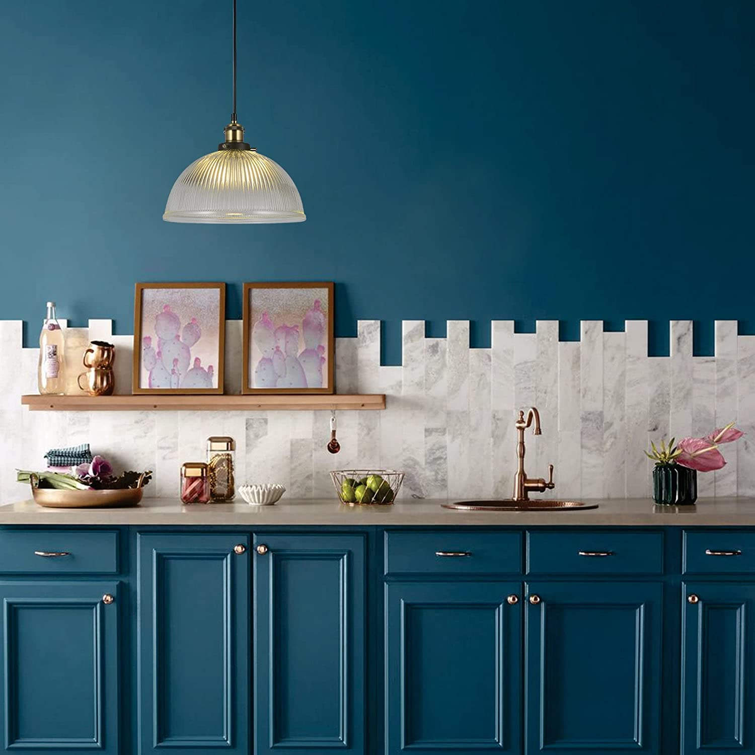 Lexi Lighting Tristan Glass Pendant Light, Clear Ribbed Bowl Shade, Diameter 29.5Cm, Vintage Hanging Lamps, Adjustable Drop Cable, Elegant and Stylish D&eacute;cor Lighting for Loft, Dining or Bar - Grey image number 7