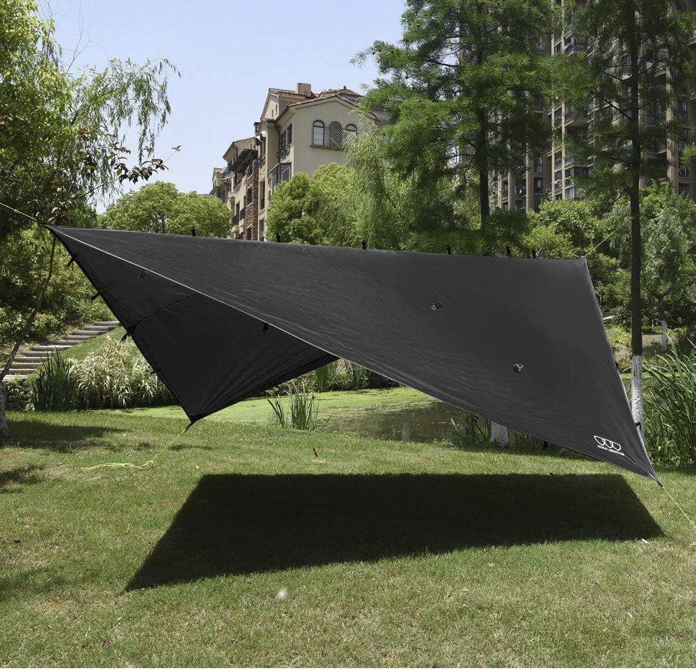 Gold Armour 12Ft Extra Large Tarp Hammock Waterproof Rain Fly Tarp 185In Centerline - Lightweight Ripstop Fabric - Stakes Included - Survival Gear Backpacking Camping Accessories (Black) image number 6