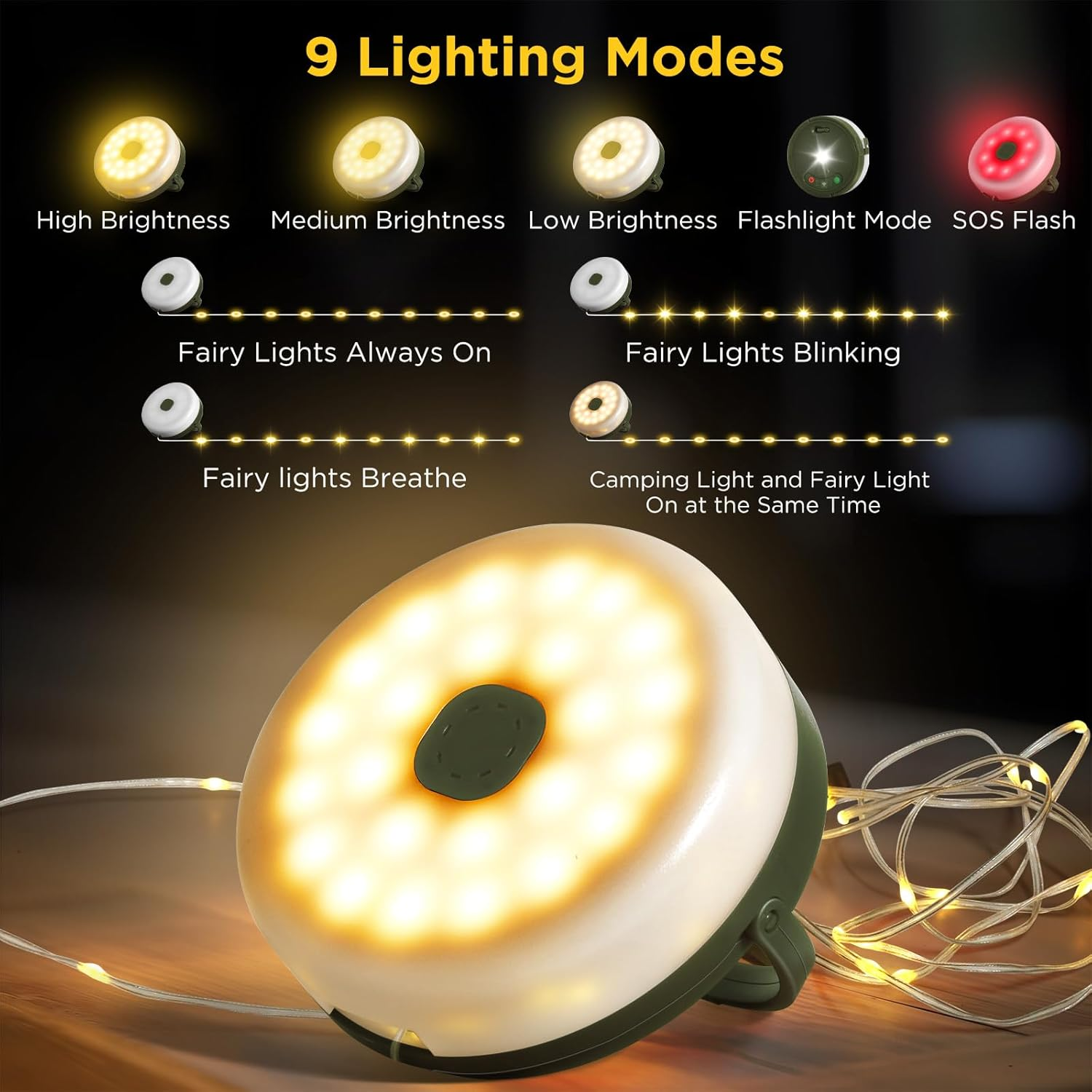 Camping String Lights, 10M Outdoor String Lights with Remote, USB Rechargeable Portable Camping Lights with 8 Lighting Modes for Garden Party Decorations Outdoor image number 5