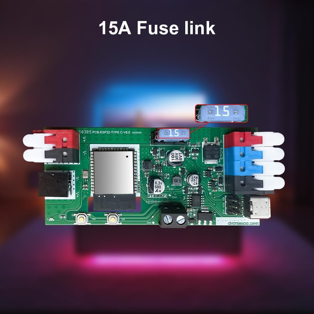 LED WLED Driver ESP32 15A Built-In Microphone Fuse Music Mode UART USB Type C Power Saving Relay APP Control Easy Wiring for RGB IC Addressable Digital WS2811 WS2812 image number 5