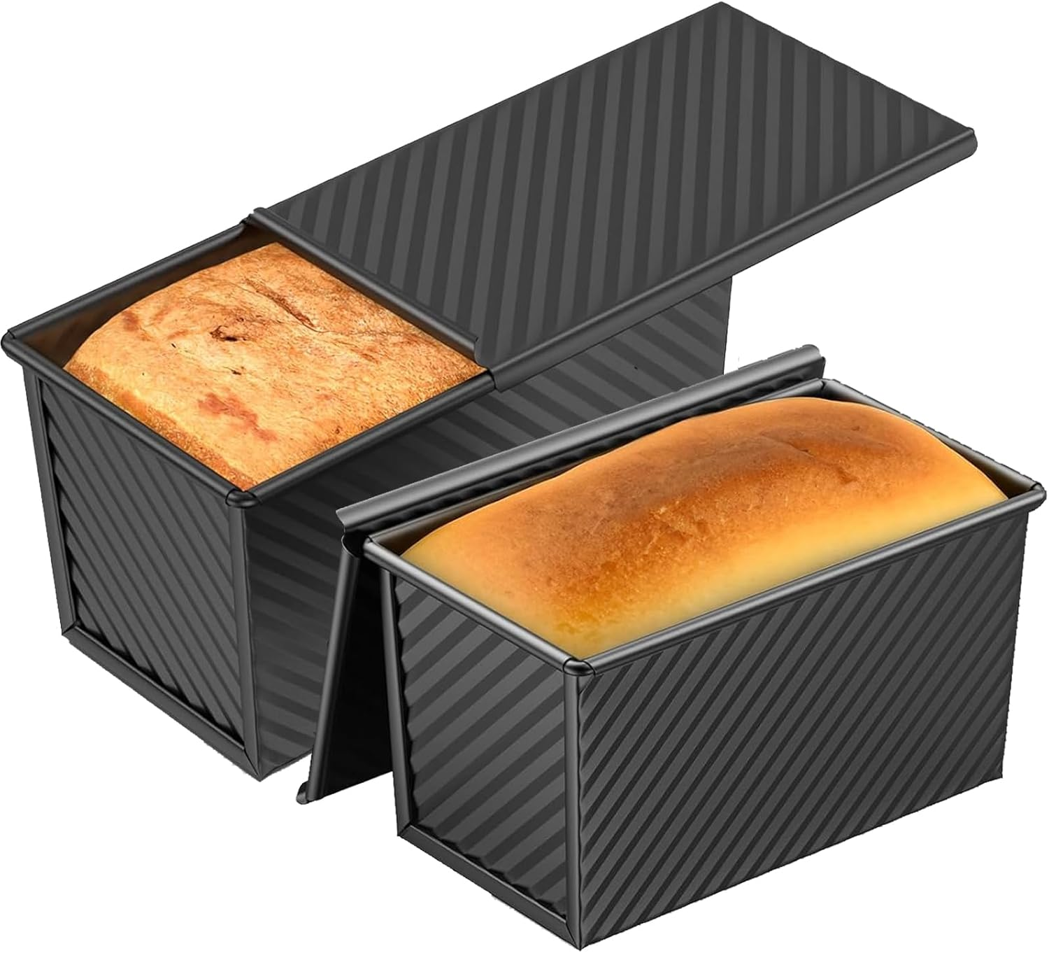 MYLEUS 2 Pack Pullman Loaf Pan Set, Non-Stick Carbon Steel Bread Pans with Lids, 1Lb & 1/2 Lb Capacity, Ideal for Homemade Bread, Baking Sandwiches & Toasts, Black image number 4