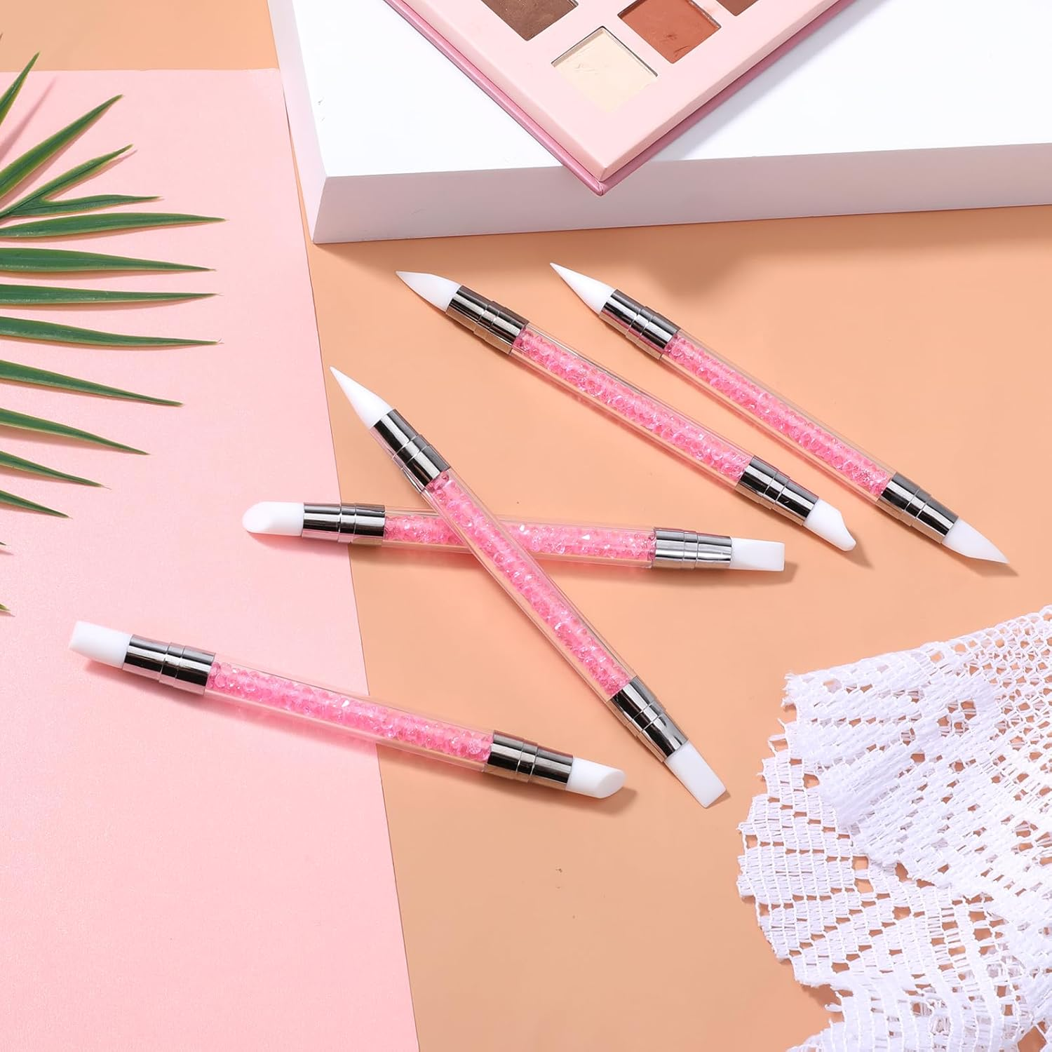 5 Pcs Nail Art Sculpture Pen, Dual Tipped Silicone Nail Tools, Silicone Head Acrylic Handle Nail Art Brushes, Rhinestone Nail Polish Carving Pen, Nail Art Tools for Home Salon (Pink) image number 5