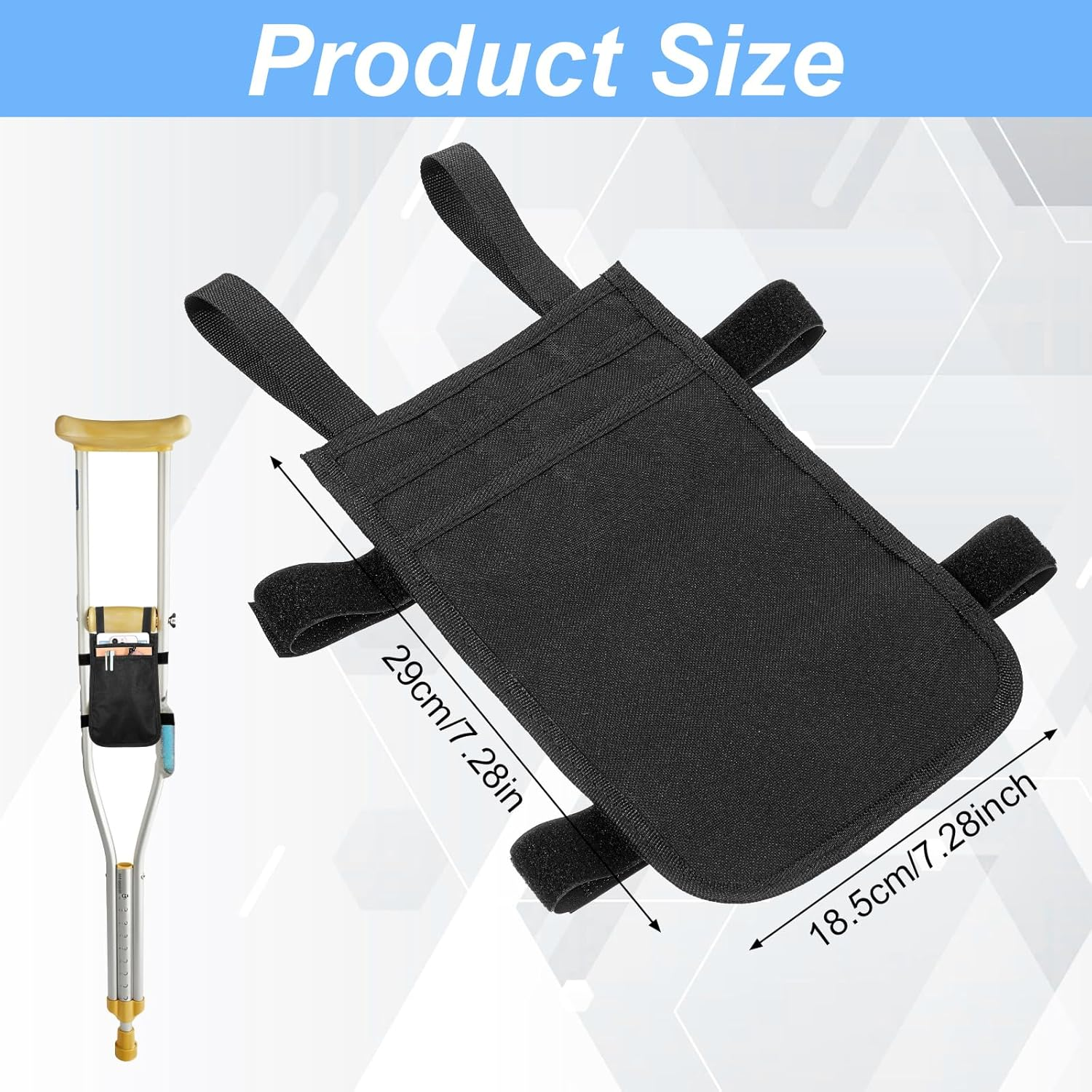 Crutch Bag, Portable Crutch Storage Organizer with 2 Pockets Lightweight Crutch Accessories Storage Pouch for Underarm Crutches Phone Wallets Keys Water Bottle Lipstick Glasses image number 5