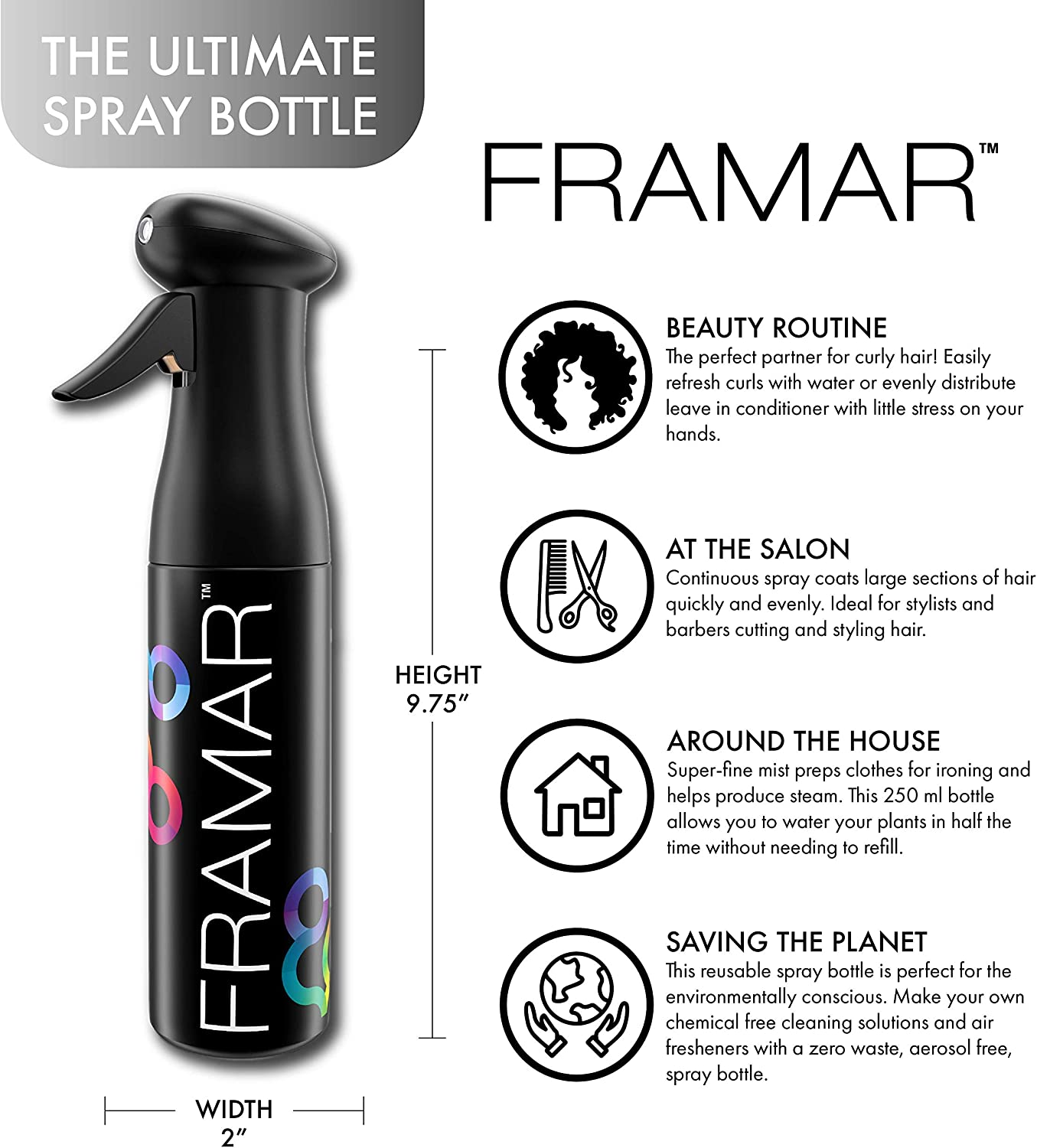Framar Myst Assist Hair Spray Bottle - Continuous Mist Bottle for Hair, Water Mister