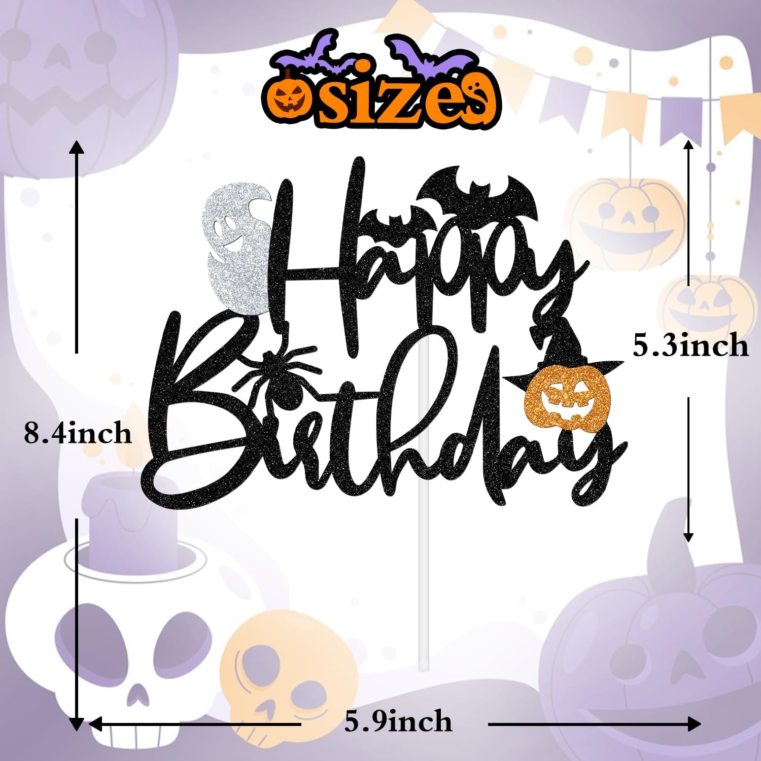 Halloween Happy Birthday Cake Topper, Halloween Spooky Birthday Decorations, Pumpkin Bat Spider Horror Ghost House Halloween Birthday/Baby Shower Party Decoration Supplies for Kids Adults