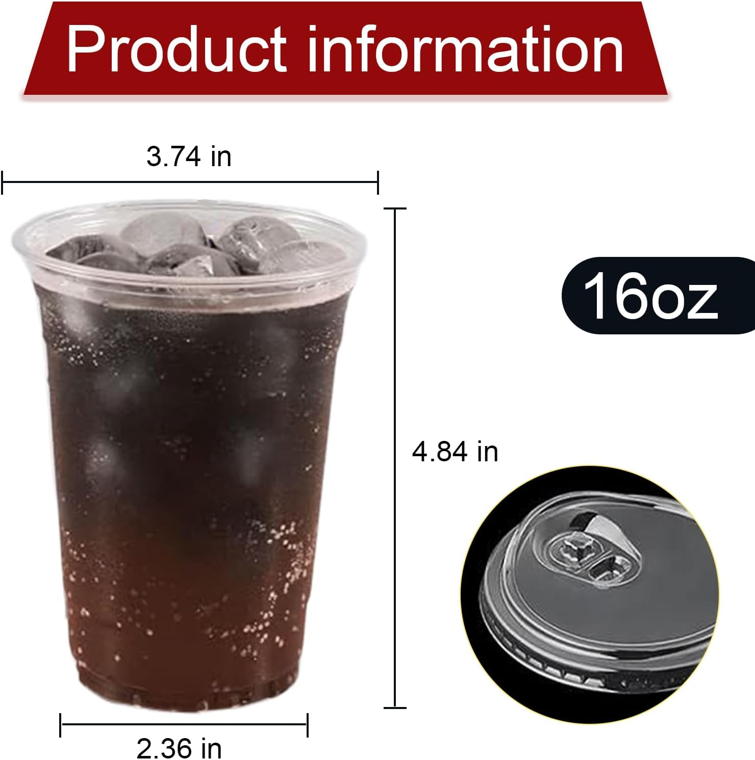 50 Pcs Reusable Plastic Cups,Clear Plastic Cups with Lid and Leak Proof Paper, PET Plastic Cups for Iced Coffee, Milkshake and Smoothie image number 3