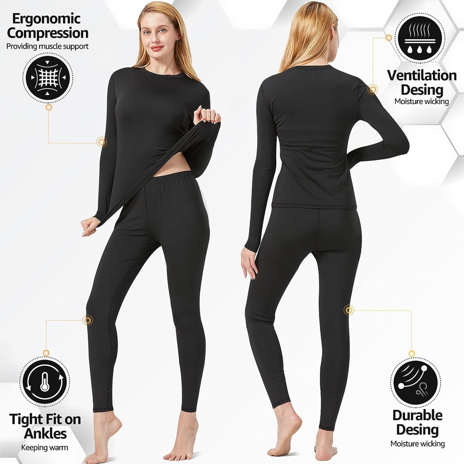 FANBOLD Thermal Underwear Set for Women - Long Sleeve Top and Pants, Soft Comfortable Base Layer for Winter Snow or Ski image number 5