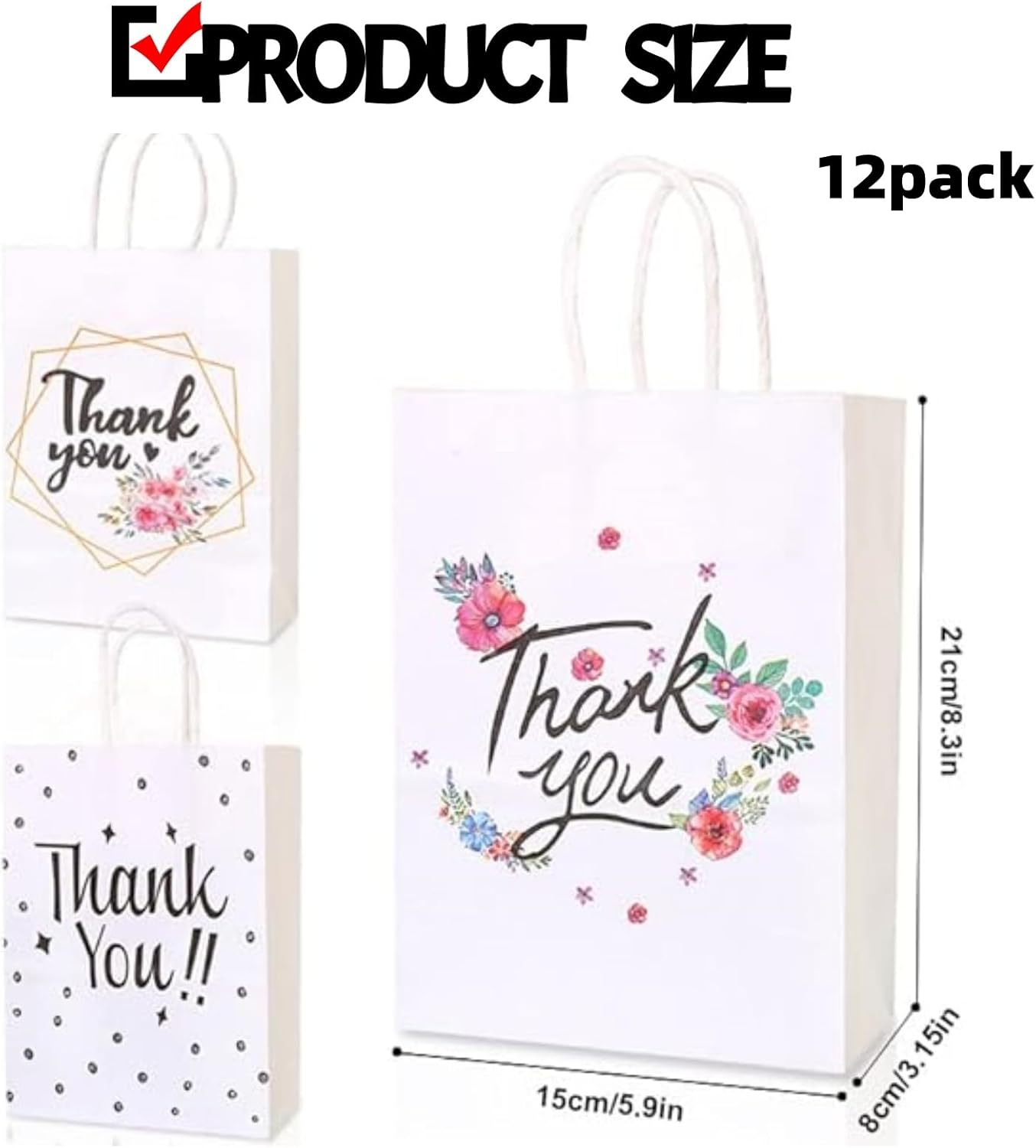 RJDJDLXM 12 Pack Thank You Gift Bags,Kraft Paper Bags, Party Favor Bags Birthday Party Supplies, Paper Gift Bags with Handles Packaging image number 4