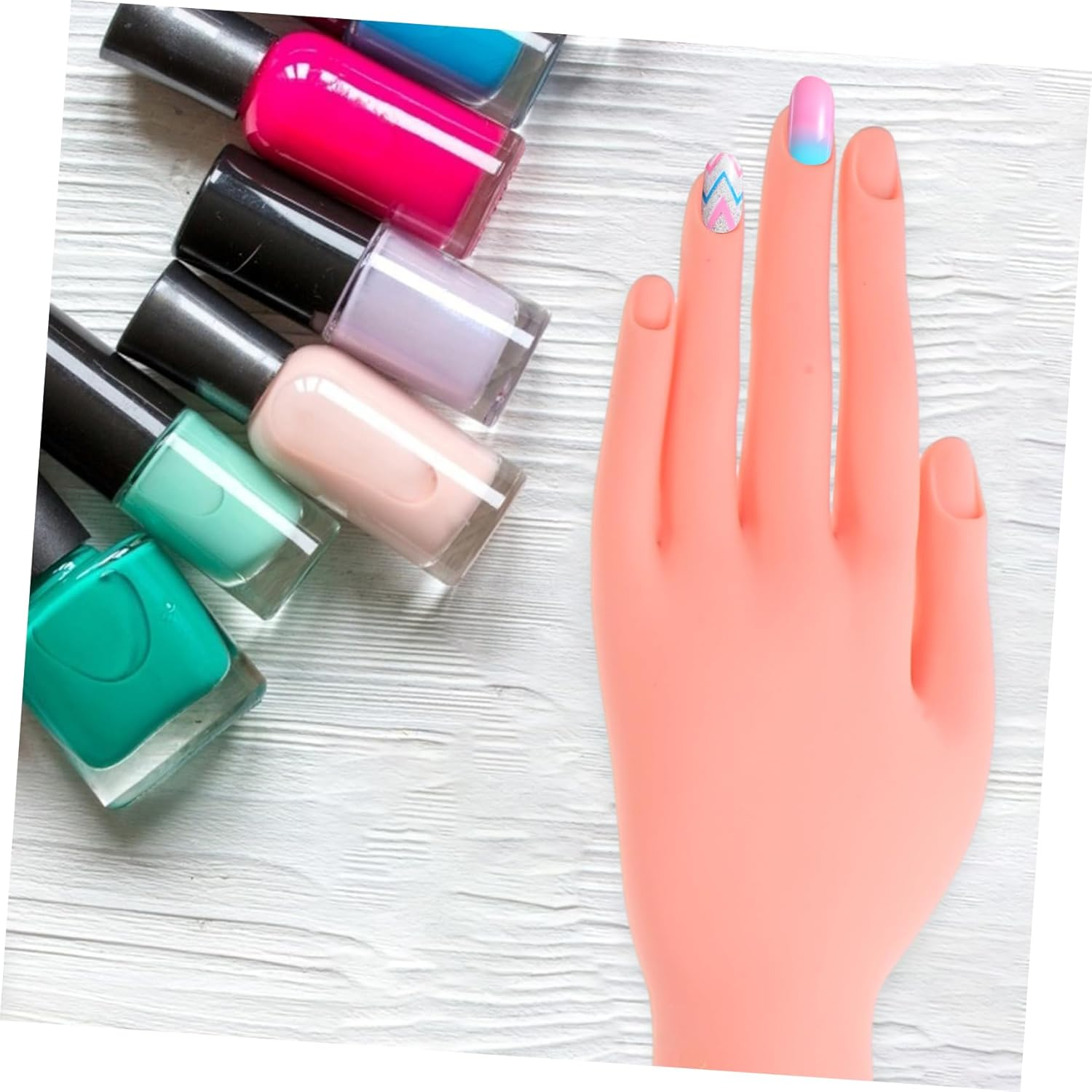 SAFIGLE 100Pcs Nail Practice Tool with Flexible Silicone Fake Hand Model and Stand Manicure Training for Nail Art Beginners and Salon Professionals image number 6