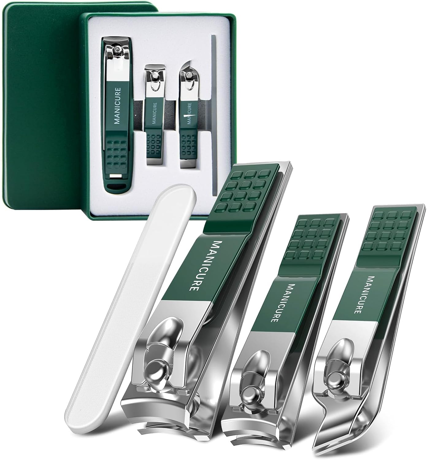 Upgrade Heavy Duty Nail Clippers Set with Glass Nail File for Thick Ingrown Nails,Clipper Cutters for Seniors, Men & Women，With Catching Storage Sharp Stainless Steel Fingernail and Toenail image number 1