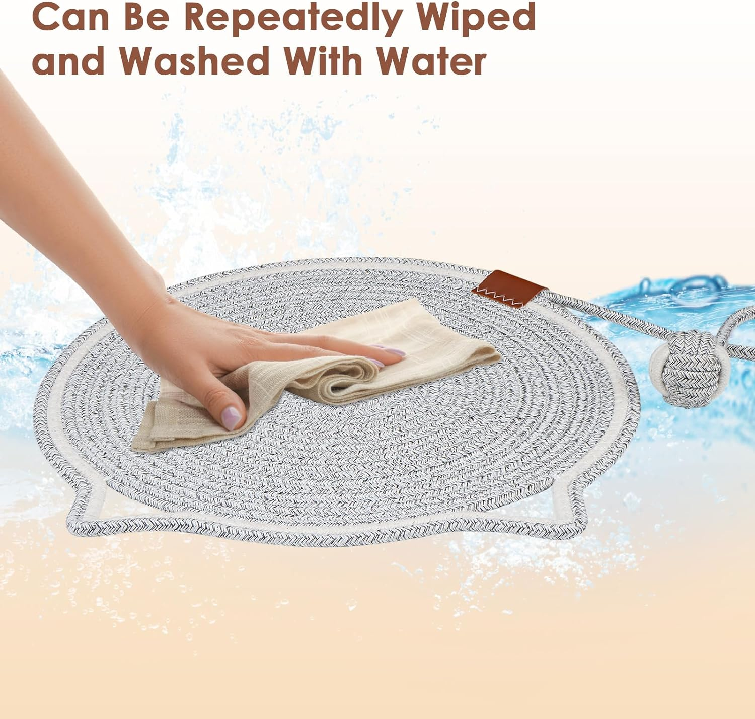 Cat Scratcher Mat, Natural Cotton Rope Cat Scratch Pad, 15.7'' round Horizontal Floor Cat Scratching Pads for Indoor Cats, Cat Furniture Protector for Wall, Couch, Carpets, Sofas image number 1