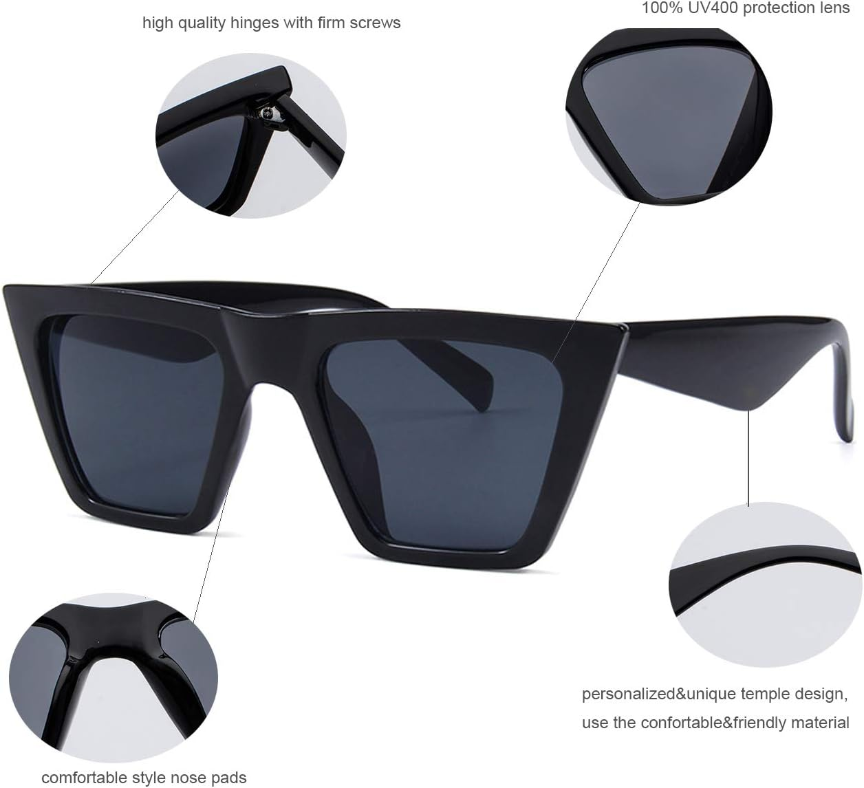 SORVINO Cateye Square Sunglasses for Women Men Trendy Retro Classic Vintage Square Sunglasses Black image number 4